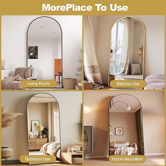 Arched Full Length Mirror, 70"x26" Free Standing Floor Mirror, Modern Full Body Mirrors with Stand, Wall Mirrors with Aluminum Alloy Frame for Bedroom,Living Room, Black