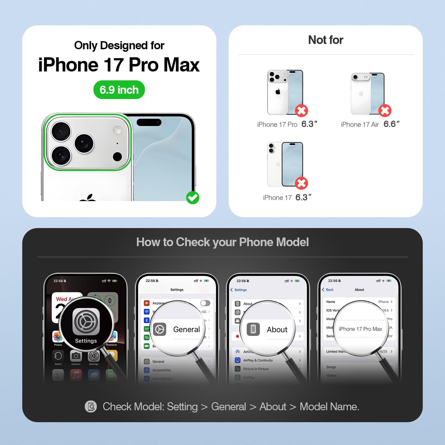 SkyEagle Compatible with Magsafe 2 in 1 Detachable iPhone 17 Pro Max Wallet Case with Card Holder,Women Men Magnetic PU Leather RFID Blocking Flip Kickstand Credit Slots,for Apple 17 ProMax,Black