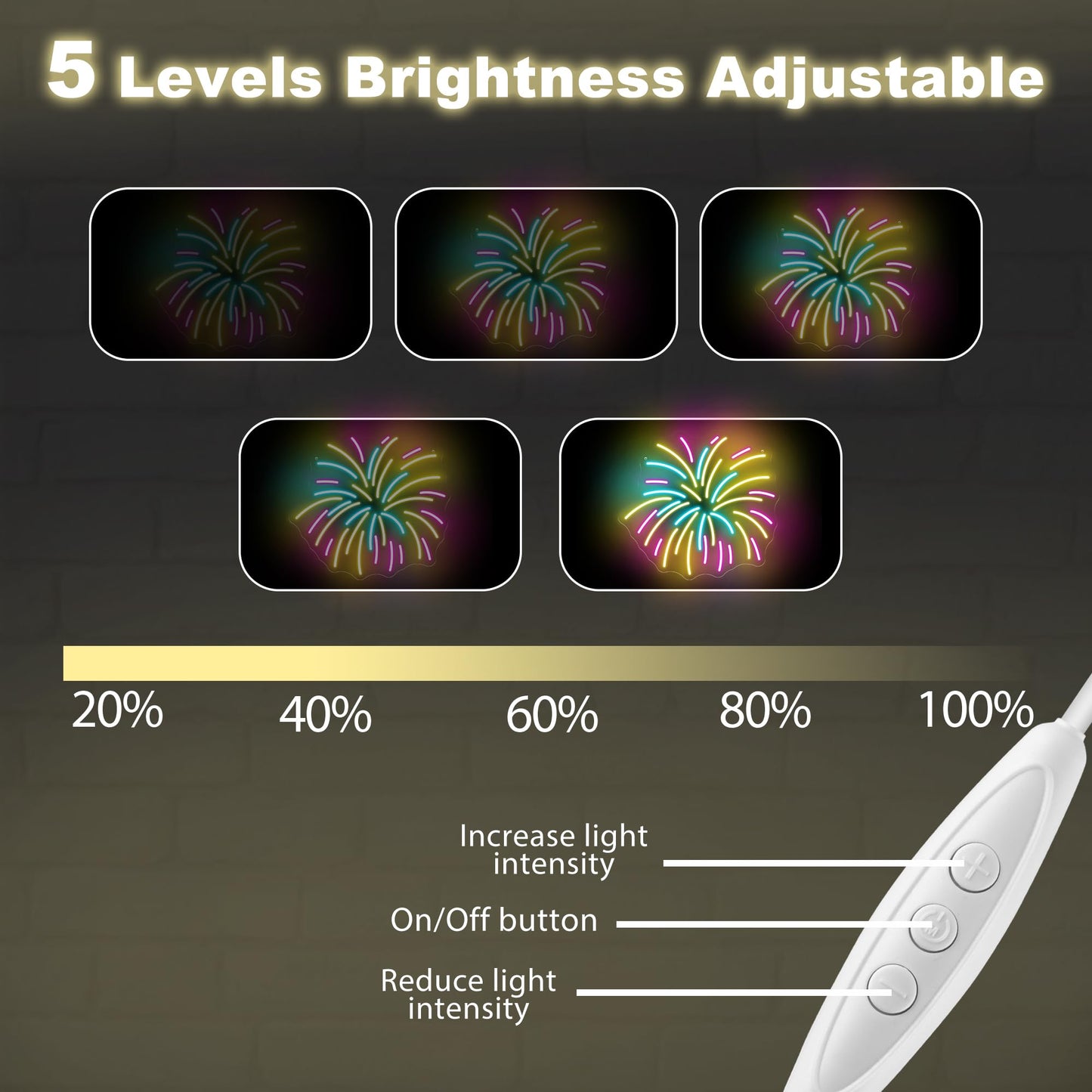 Fireworks Neon Sign 13.8x12.8in LED Wall Light USB Powered Decorative Sign for New Year Party Holiday Celebration Bedroom Living Room Wedding Party Decor