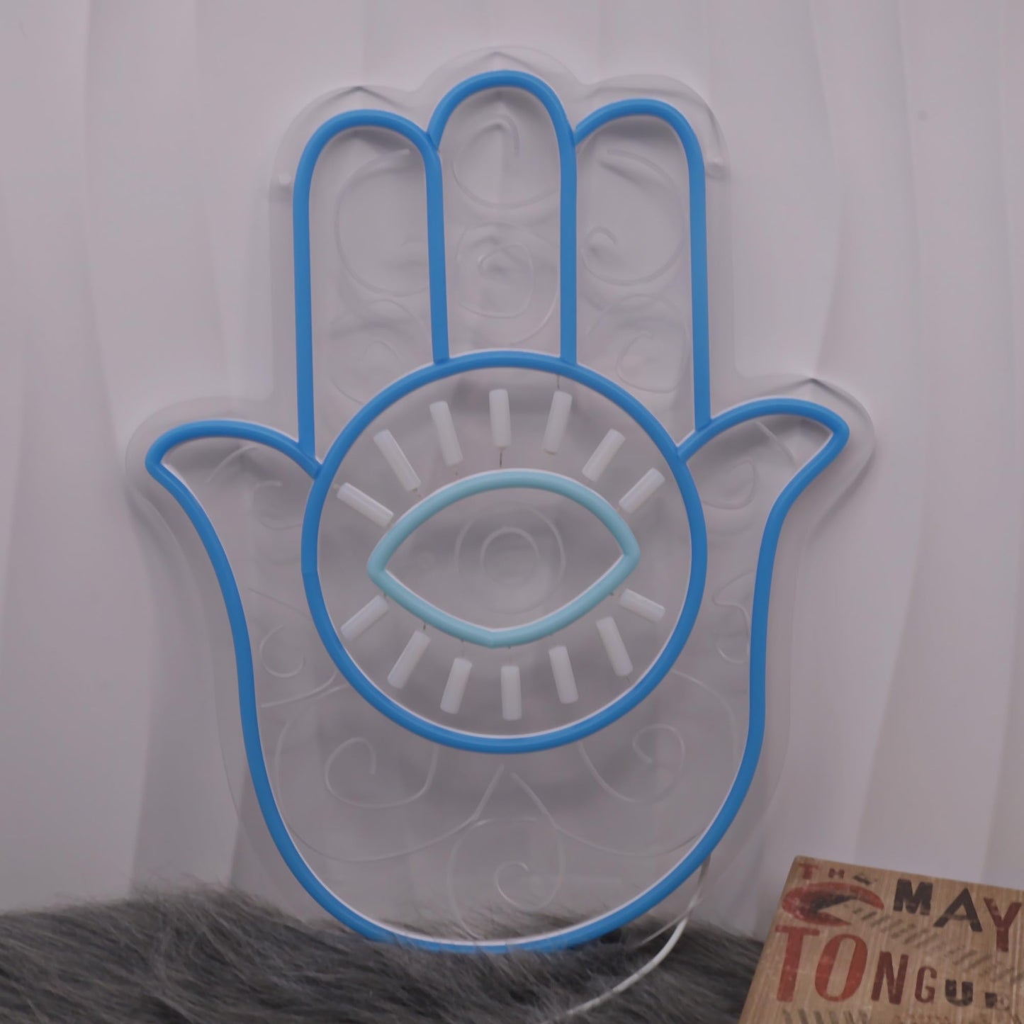 Hamsa Hand Neon Sign, Blue Hamsa Evil Eye Neon Sign for Protection & Decor, LED Wall Hanging Light for Bedroom, Meditation Space, Living Room, Boho Aesthetic Home Décor, USB Powered Hamsa Neon Wall Art