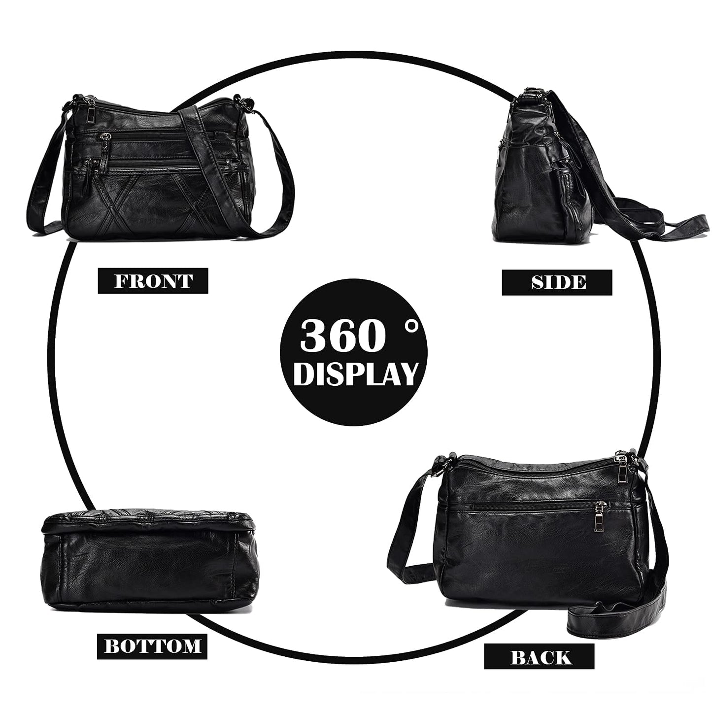 Gladdon Small Crossbody Bags for Women Leather Shoulder Purses Vegan Womens Cross body Bag Lightweight Black