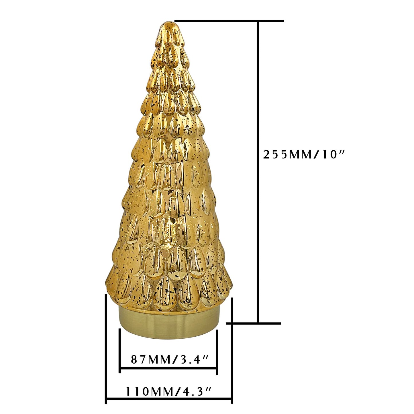 SHMILMH Gold Mercury Glass Christmas Tree Set of 2, Tabletop Christmas Tree with Light, Battery Operated Small Xmas Tree for Fireplace Centerpiece Decorations 10"
