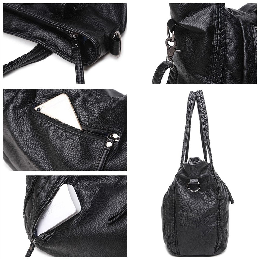 Mn&Sue Vegan Leather Hobo Bag for Women, Slouchy Shoulder Handbag with Braided Handle, Work Tote Travel Daily Purse (Medium)