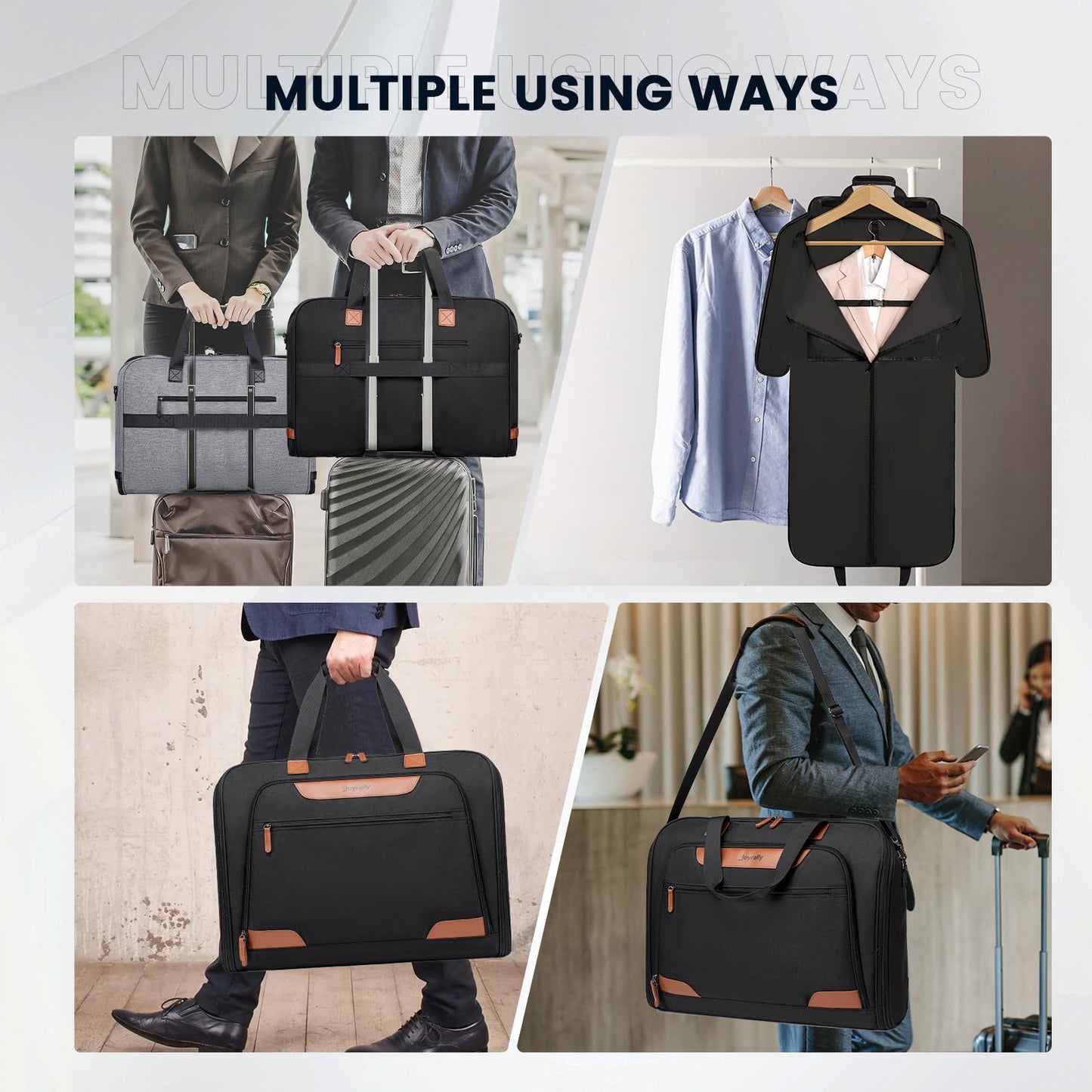 Garment Bags for Travel, Carry on Garment Bag with Shoulder Strap, Foldable Suit Travel Bags for Men, Wrinkle Free Garment Travel Bag for Hanging Clothes, Black