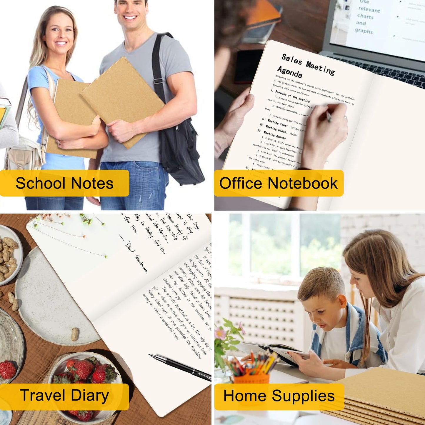 EUSOAR Kraft Notebooks, 12 Packs Large A4 8.5" x 11",40 Sheets/ 80 Pages Journals in Bulk for Writing, Blank Paper Sketchbooks Composition Travel Journal Notebook Set for Office Work