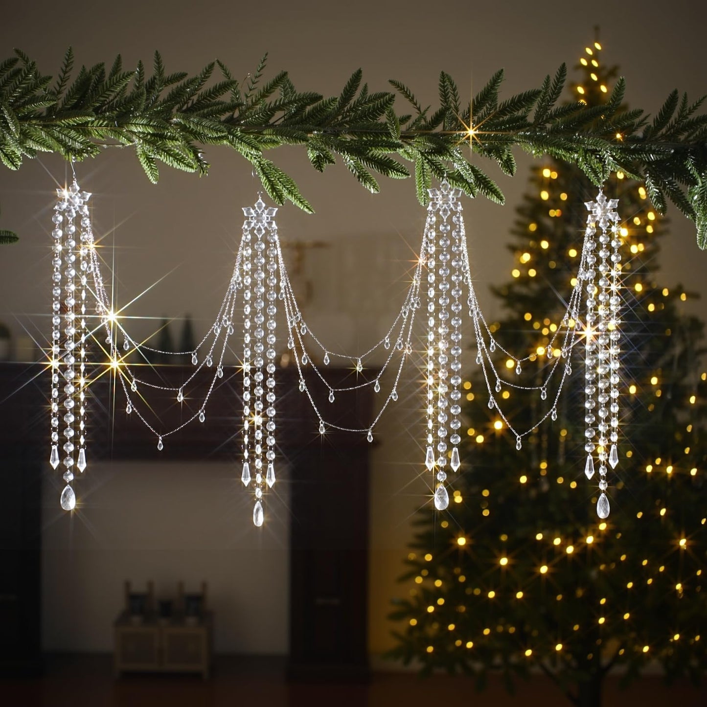 Yalikop 6 ft Crystal Tassel Garland Decoration Wedding Party Favor Ornament Clear Acrylic Hanging for Wedding Table Wall Stair Railings Winter Wonderland Decorations