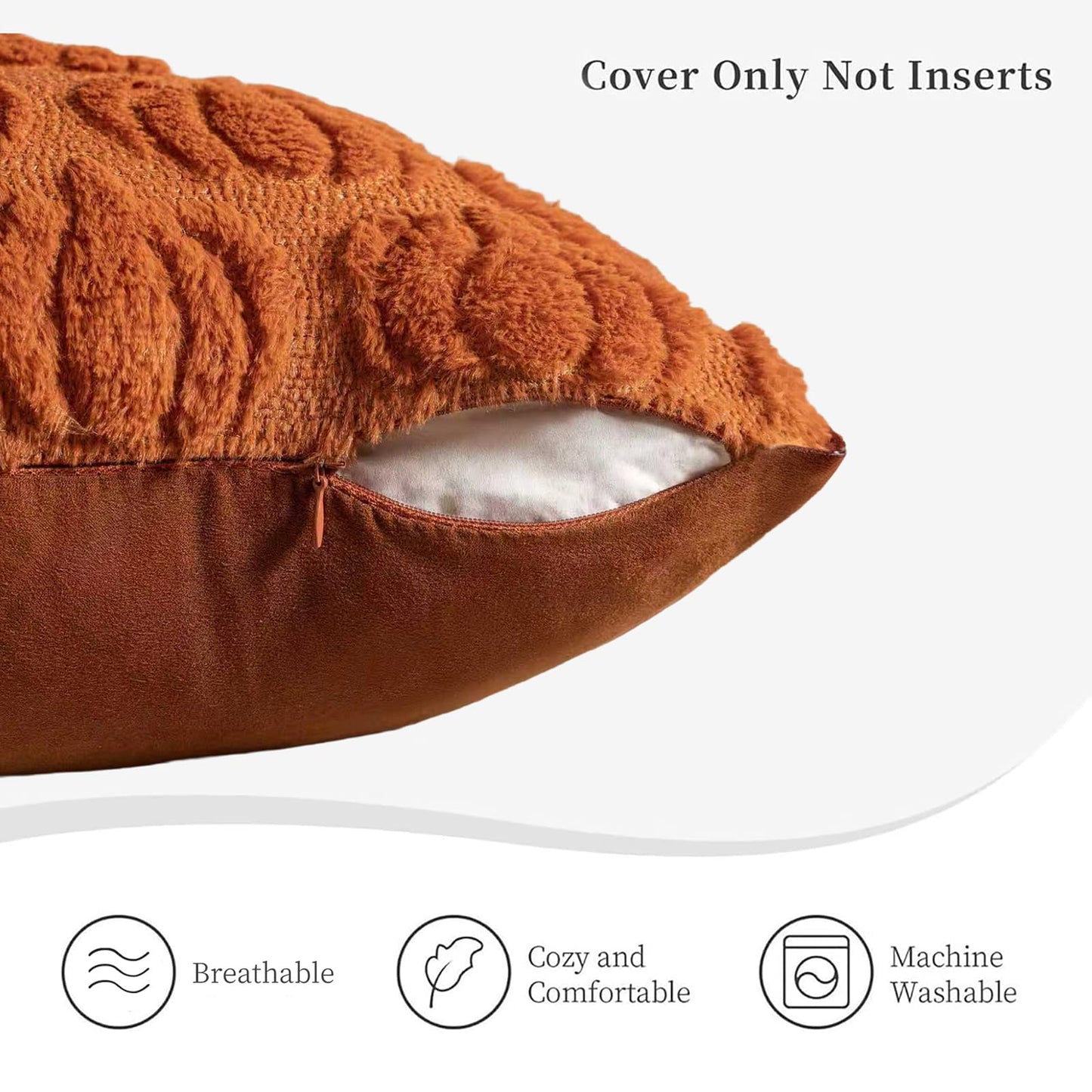 HDVUHKI Fall Pumpkin Throw Pillow Covers 18x18 inch Set of 4, Rust Red Autumn Thanksgiving Farmhouse Living Room Soft Fluffy Plush Faux Fur Wool Decorations for Sofa Couch Bed