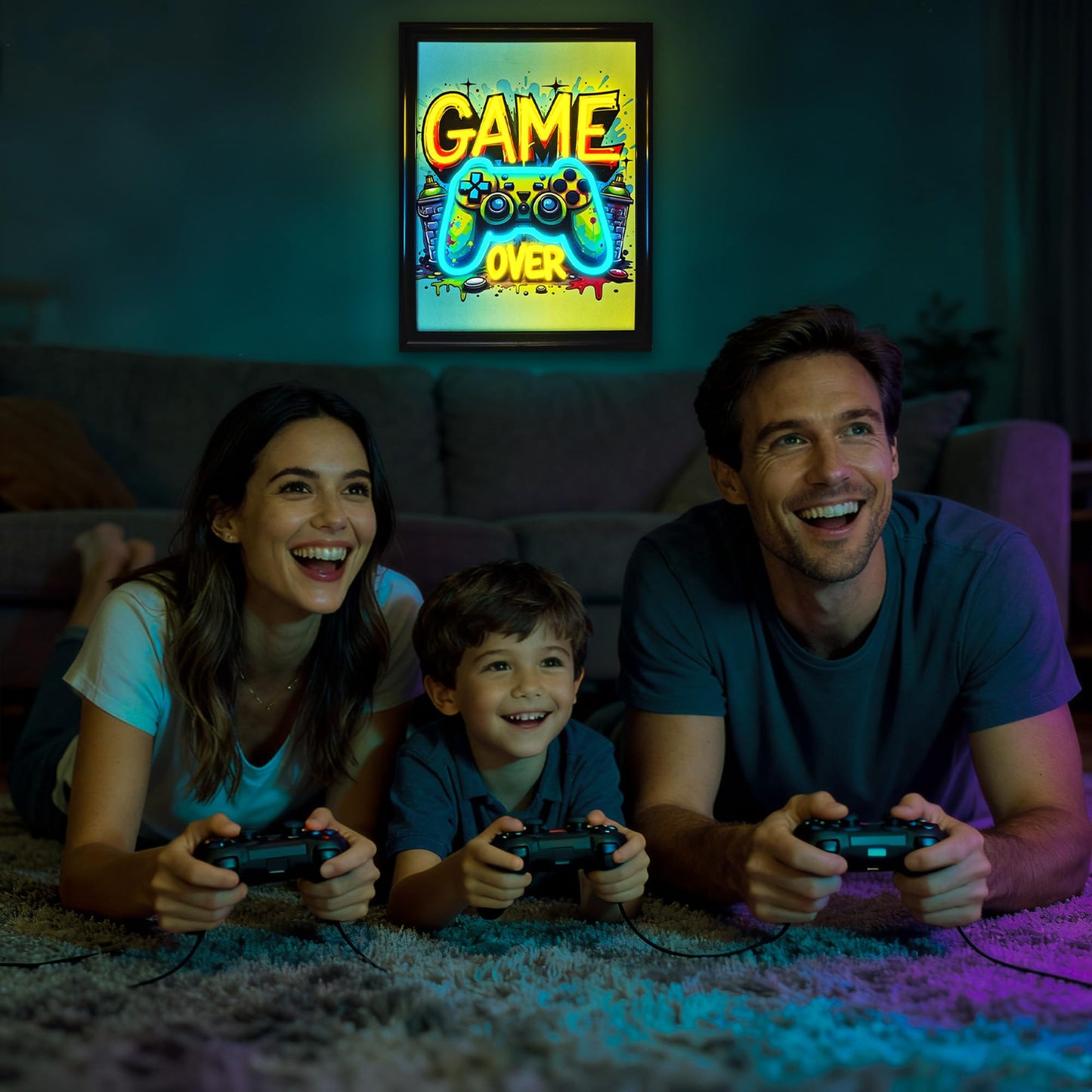 Gamer Neon Sign, Cool Gaming Wall Art Gamepad Shaped Dimmable Watercolor Posters Pictures Colorful Canvas Painting Prints Hang Neon for Wall, Bedroom, Game Room, Man Cave, Boys Birthday Christmas Gift (Gamer 1)