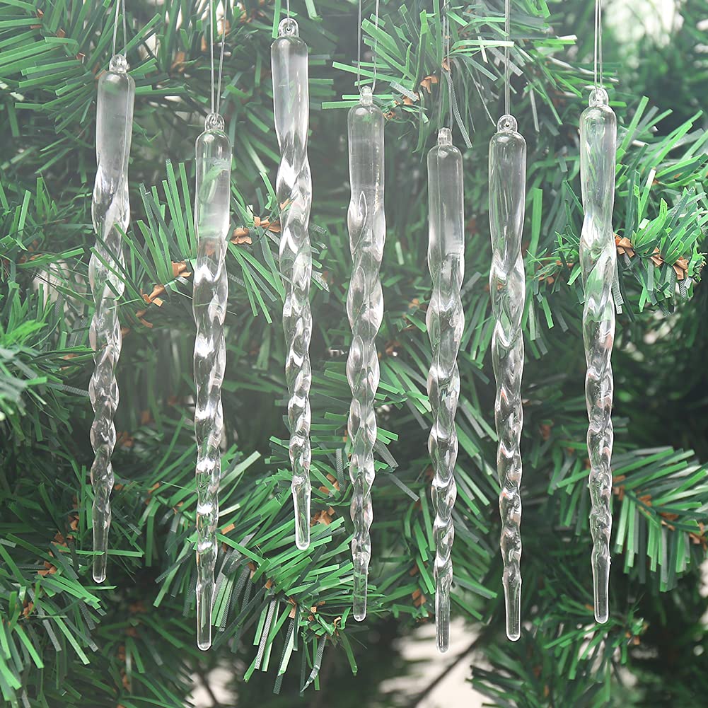 Zsail Icicle Ornaments 25 pcs Icicles Pendant Set Christmas Decoration Acrylic Clear icicles with Approx 11 Yard Cord for Christmas Tree Decoration (Screw-5.9inch)