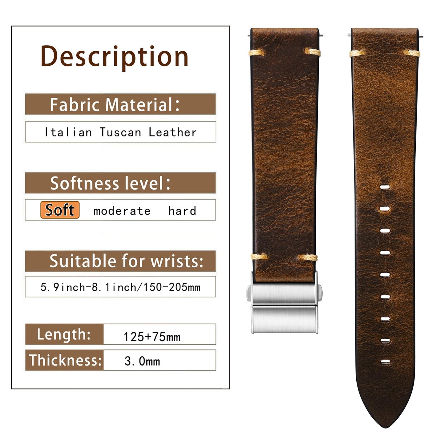 Getalia leather Watch Band Foldover Clasp Retro Oil wax Genuine Leather,18mm 19mm 20mm 21mm 22mm Quick Release Replacement Watch Straps for Men and Women (Wine Red Width-20mm)