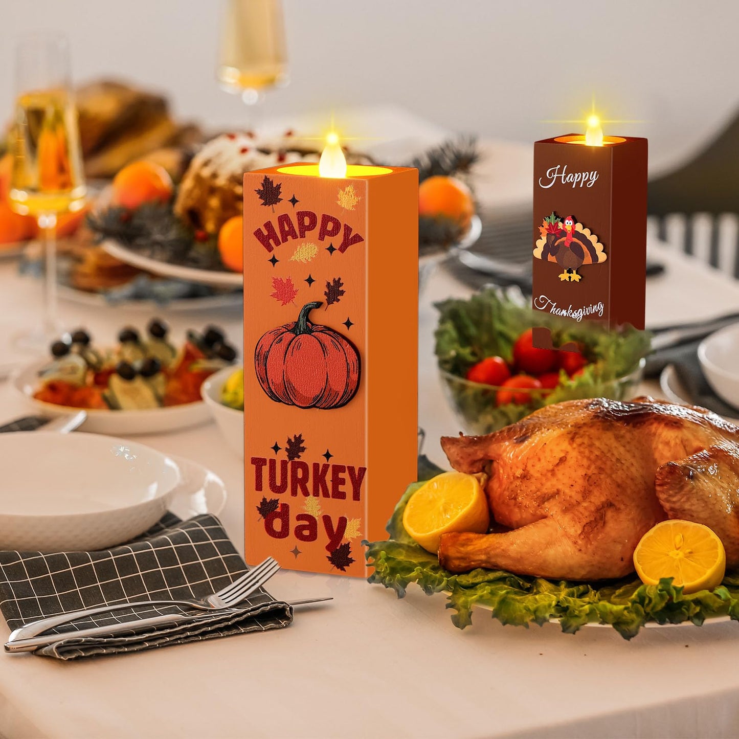 SiliFine 3 Pcs Thanksgiving Table Centerpieces Fall Candle Holders Thanksgiving Decorations Wooden Tealight Candle Holders Rustic Table Centerpieces for Home Office Holiday Decor Gifts