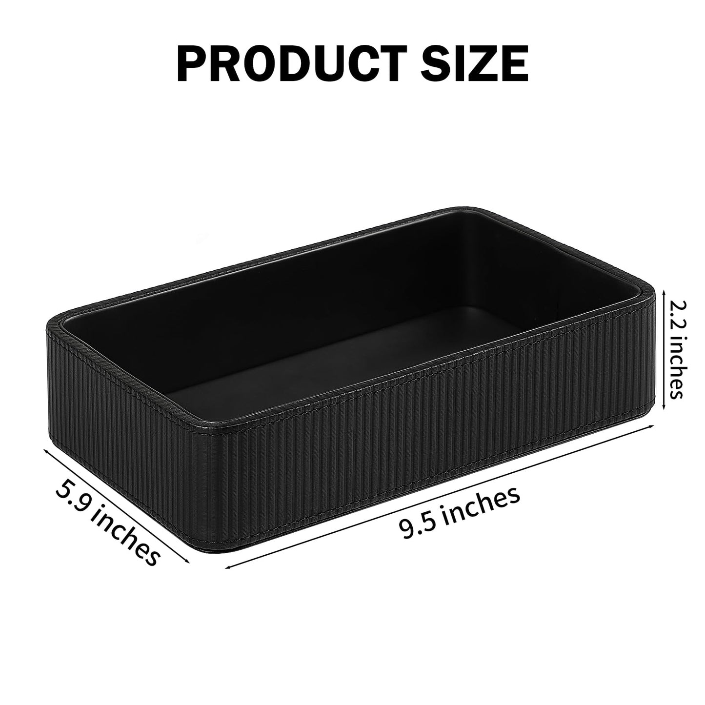 Cretkhp PU Leather Valet Tray Organizer, Small Nightstand Organizer Bedside Desktop Storage for Womens and Men, Perfume Trinket Catchall Vanity Tray for Key Watch Wallet (Black, Rectangular)
