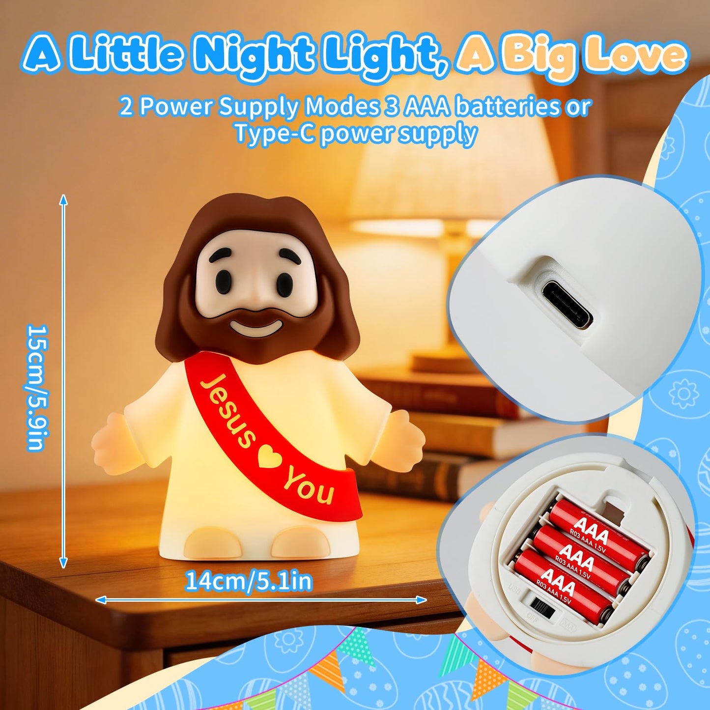 GZJQW Jesus Night Light, Jesus Love You Night Light for Kids, 3-Speed Adjustable Silicone Touch Control Nightlight, Table Lamp for Bedroom, Desktop, Jesus Decor, Easter Decorations, Baptism Presents