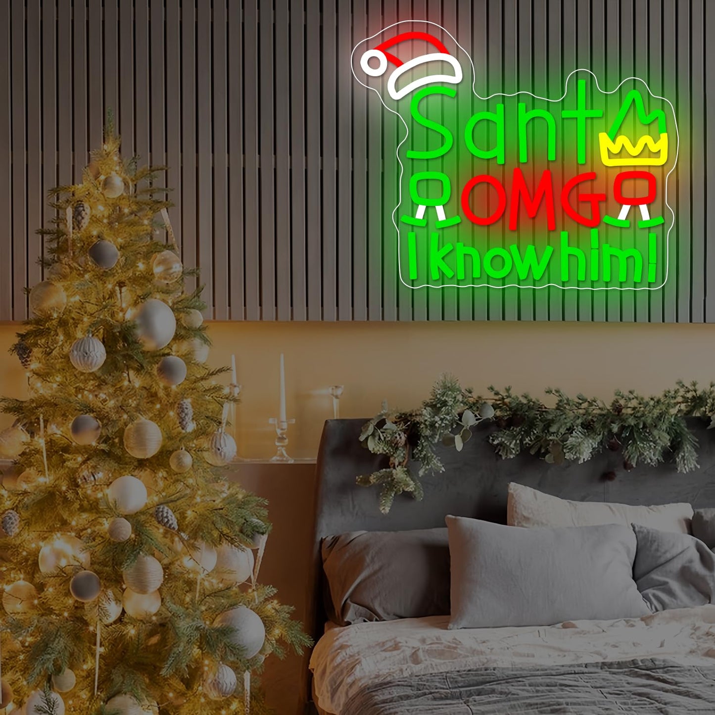 Santa I Know Him Neon Sign for Xmas Decoration Dimmable Christmas Neon Light Merry Christmas Neon Light Sign for for Party Gift Bedroom Art Wall Party Decor