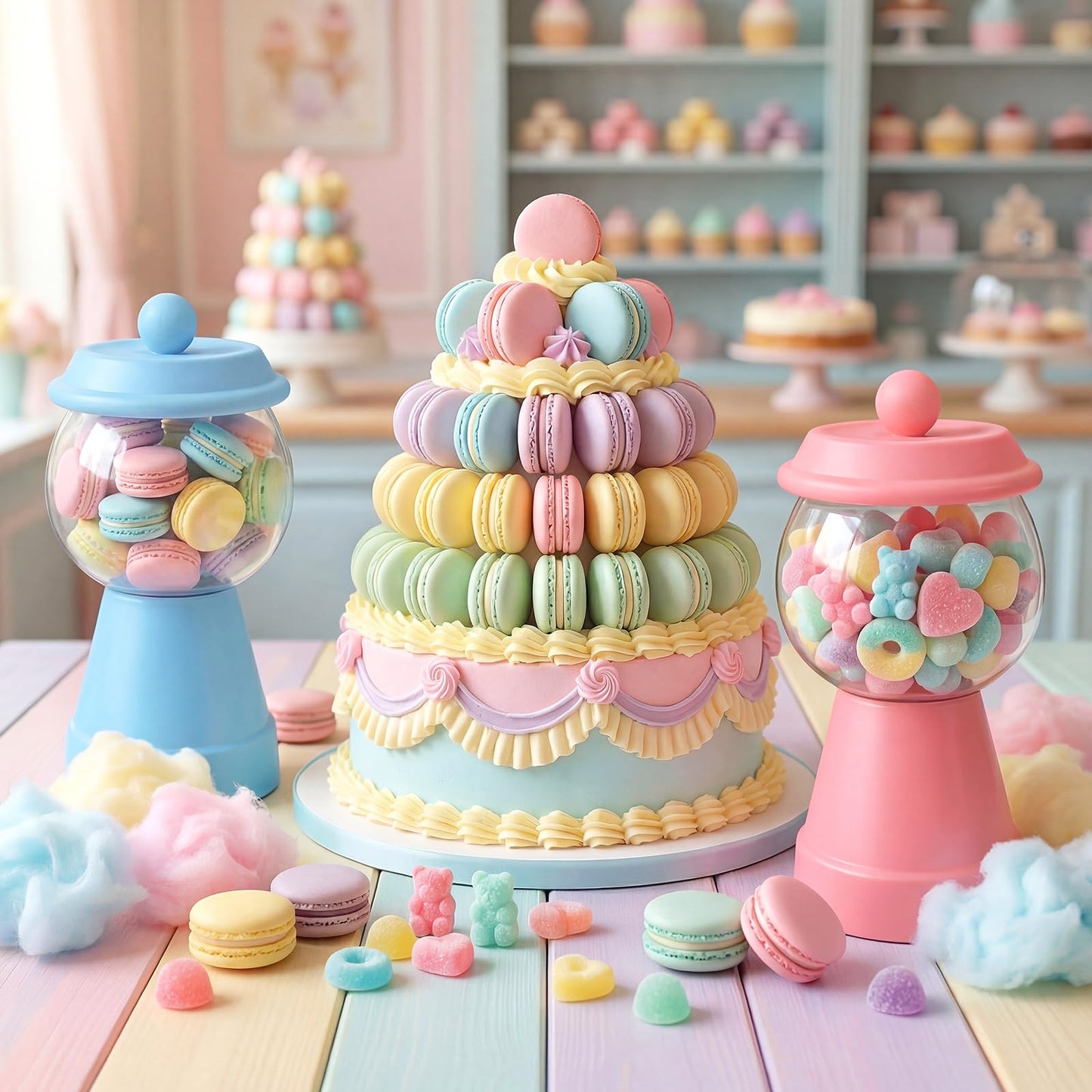Thyle 4 Pcs Terra Cotta Candy Jar with Lid 8.7x4.3 Ceramic Cookie Jar Red Blue Green Yellow Fishbowl Food Storage for Birthday Cartoon Game Night Christmas Party Table Centerpiece DIY Gift(Macaron)