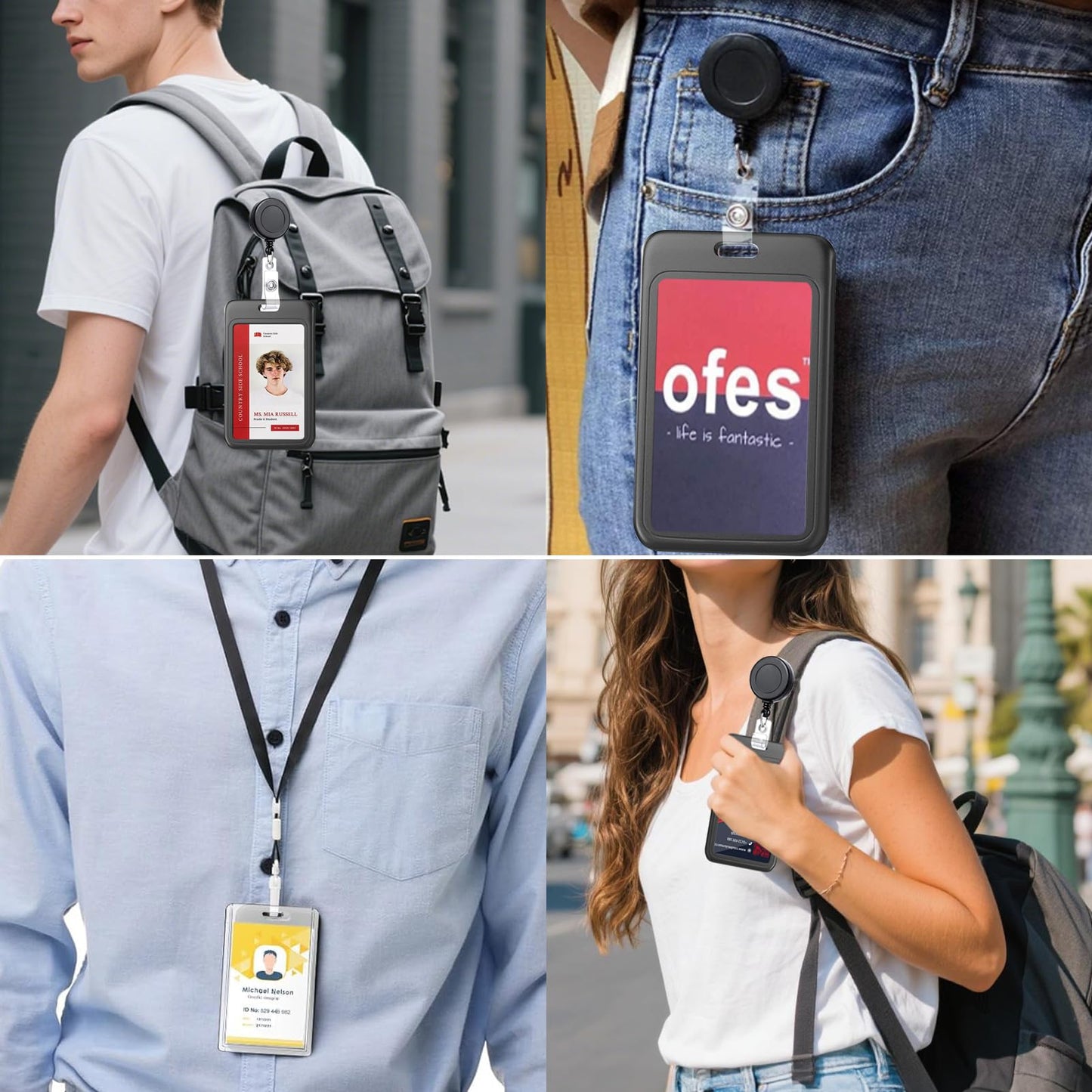 15 Pack Slide Badge Holder with Window, Dual-Sided Clear ID Badge Holders Set - ABS & Acrylic Material, 5 Color Mix for Credit Cards, Access Cards, Employee Badges