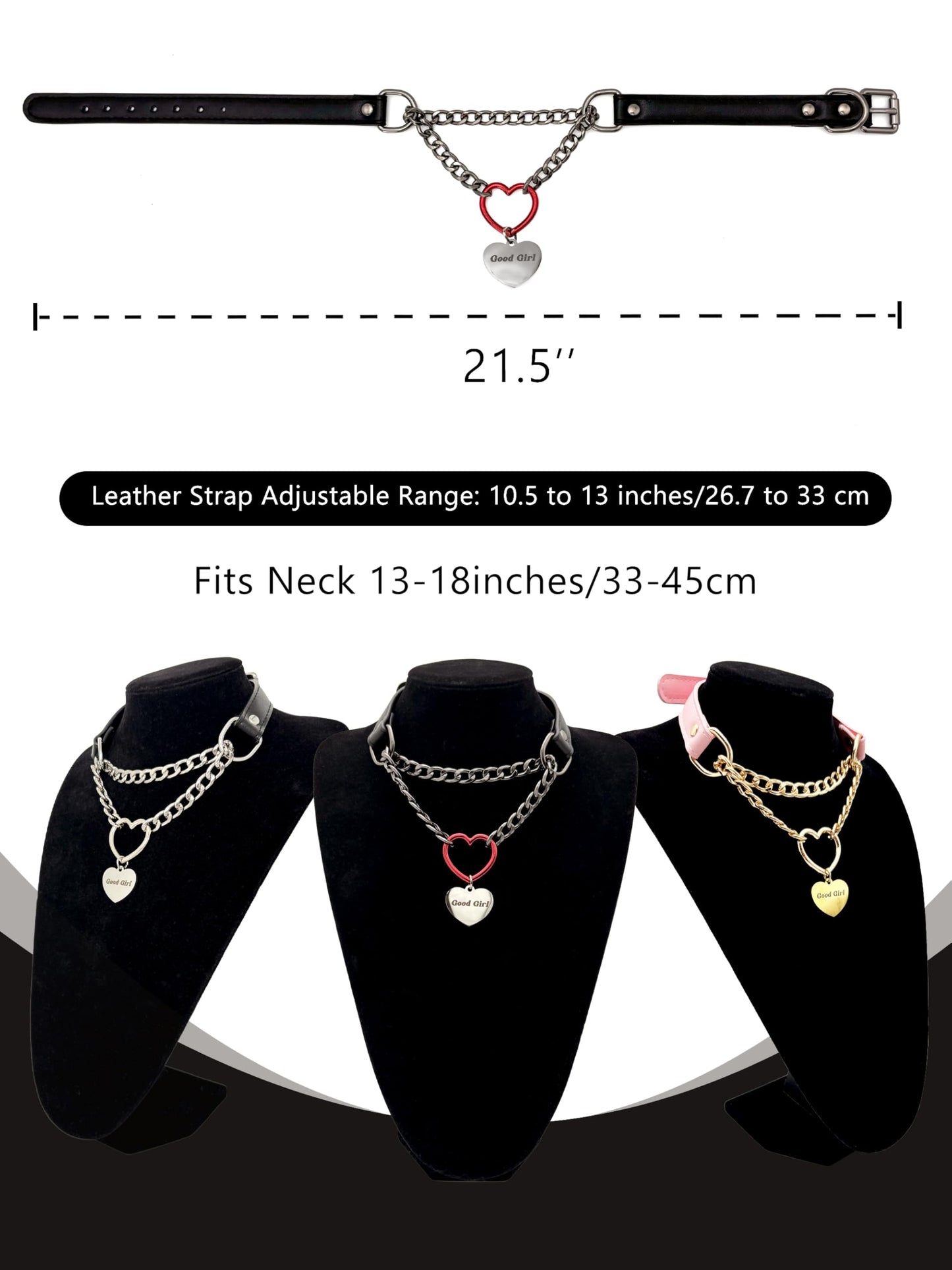 paloli Leather Slip Chain Choker – Adjustable PU Vegan Collar With Heart Ring & Cuban Chain, Letter Heart Pendant Necklace for Women