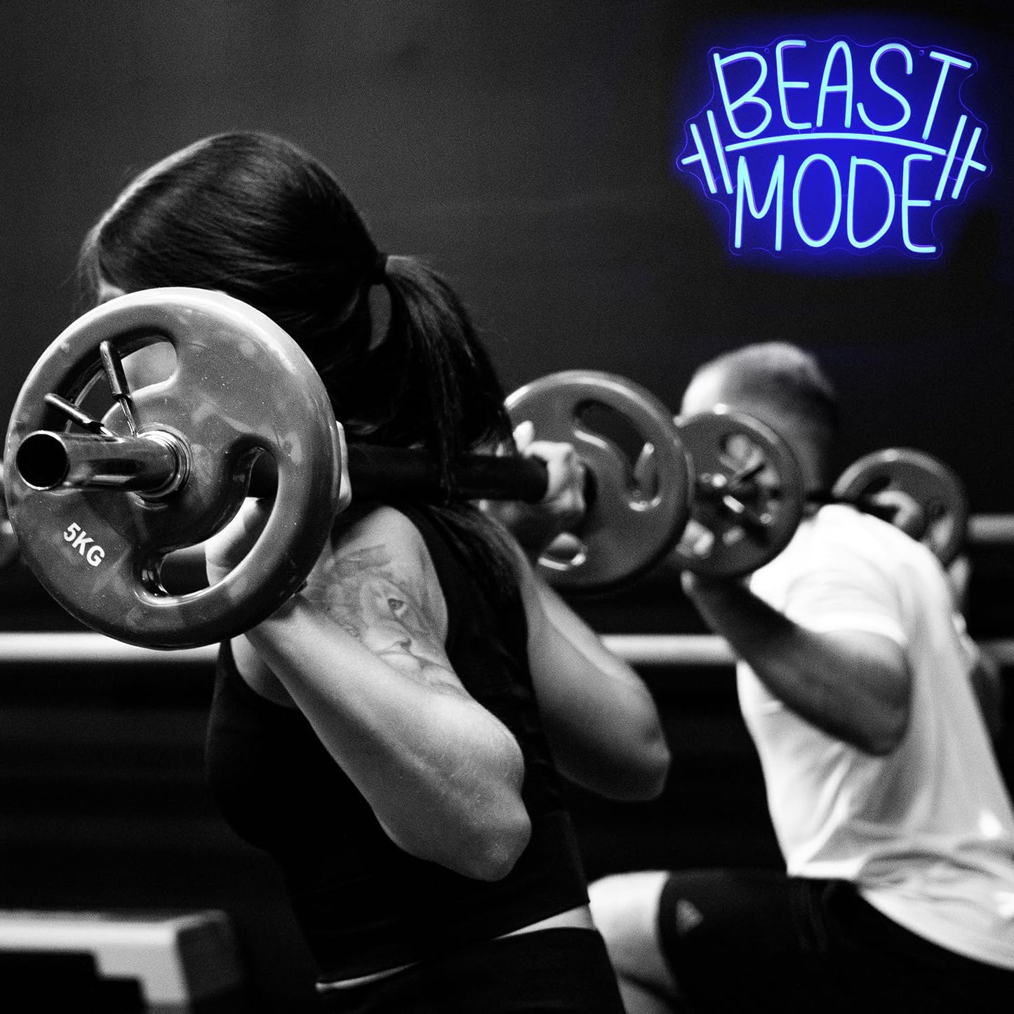 CKTBLEY Beast Mode Neon Sign Blue Letter Neon Gym Signs Motivational Wall Art Gym Decor Barbell LED Neon Lights Signs Dumbbell Neon Light for Bedroom Gym Sports Room Man Cave Decor