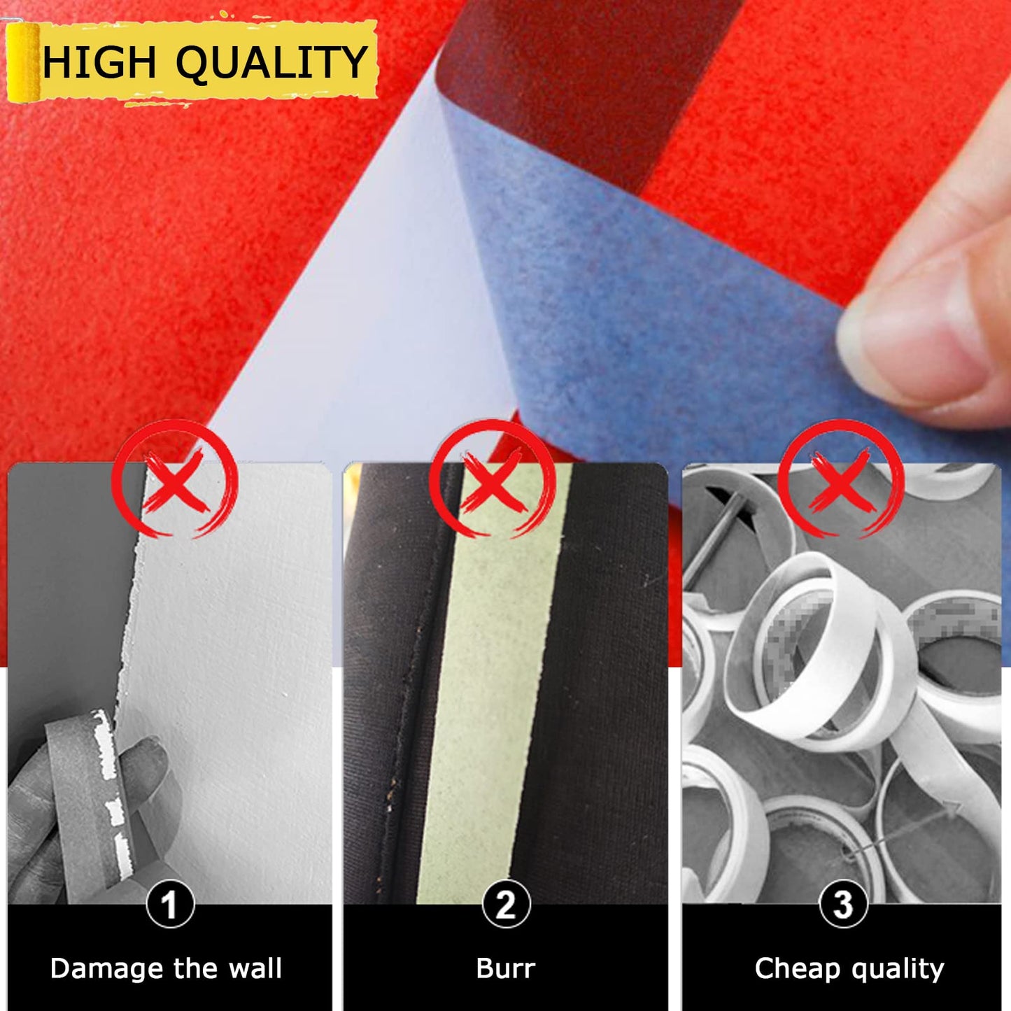 Masking Tape, Blue Painters Tape, Master Adhesive Paper Tape, Multi-Surface Painter's Tape for Painting, DIY Crafts, Decoration, Labeling, No Residue, Easy Remove, 60.1 Yd, 9 Rolls, 0.94 Inch Wide