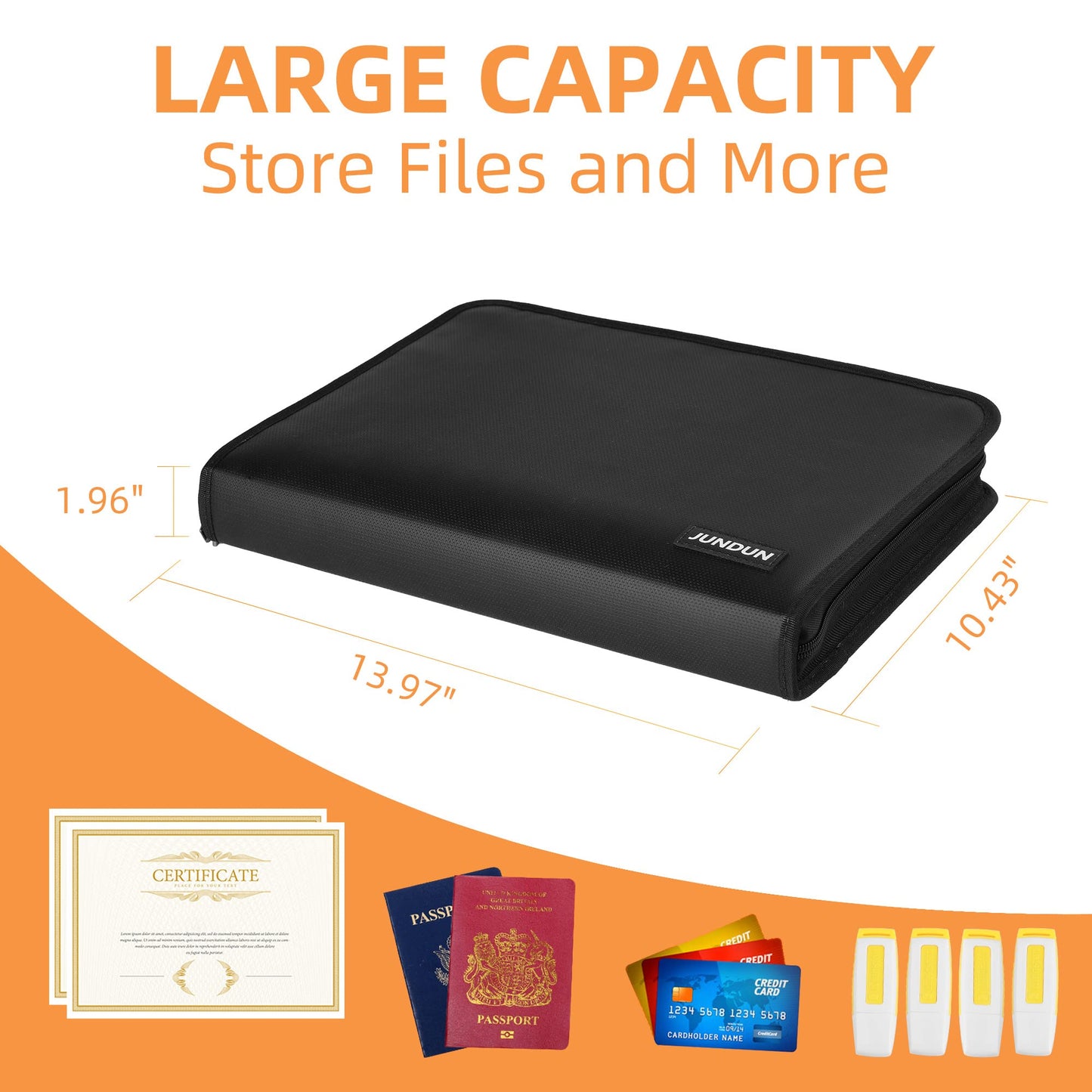 JUNDUN Accordion File Organizer - Fireproof Accordion Folder with Zipper & Labels - 13 Pocket Expanding File Folder with Multi-Pockets Document Organizer Folder for Letter A4 Files | Receipt and More