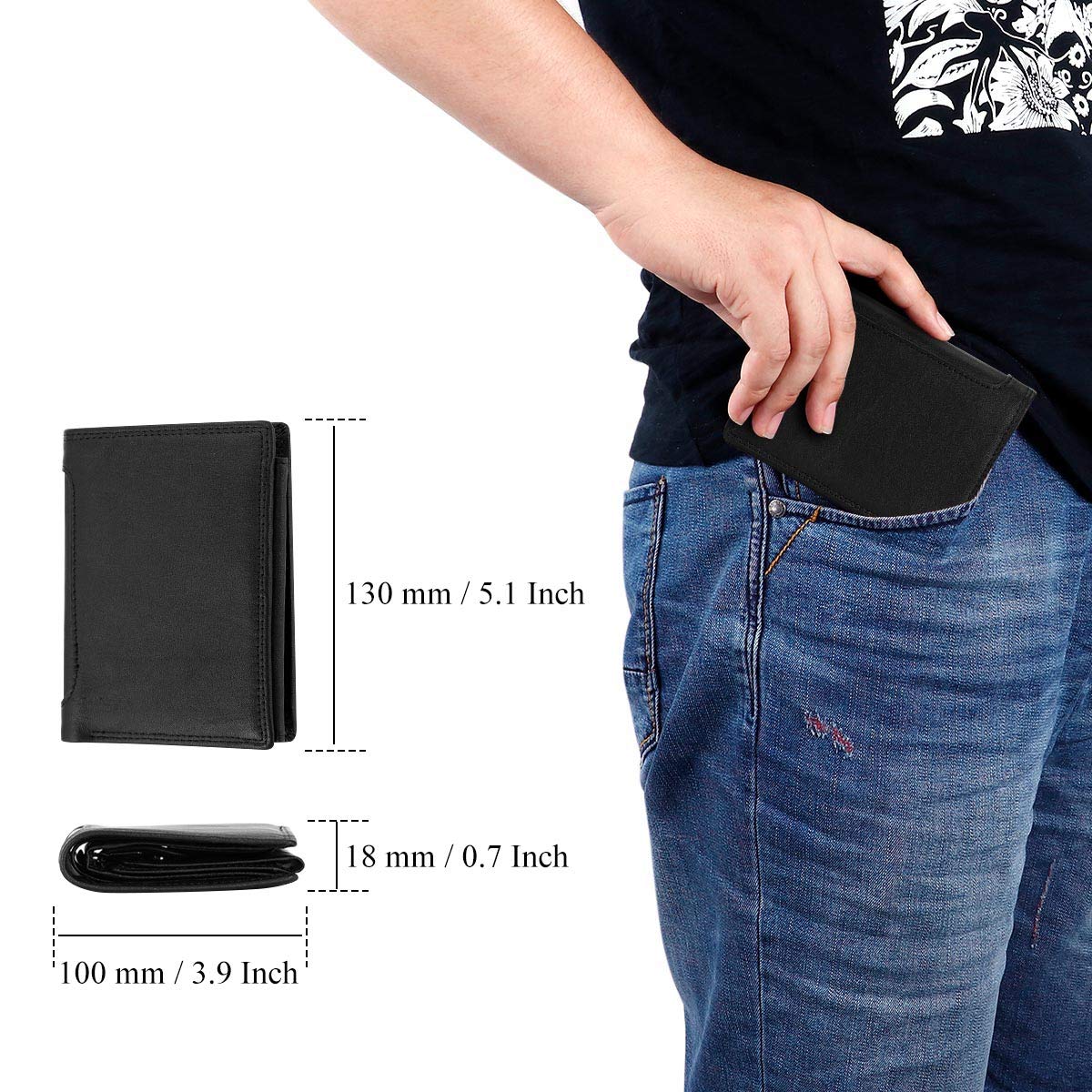 HAWEE Trifold Billfold RFID Blocking Cowhide Leather Wallet for Men 10 Card Slots 2 ID Windows with Coin Pocket, Black