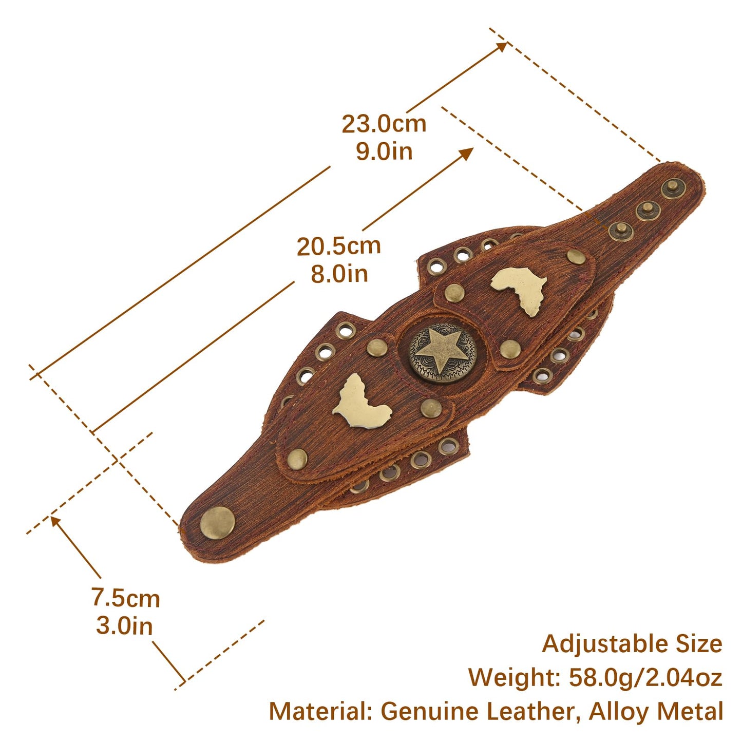 HZMAN Leather Bracelets Retro Men's Leather Cuff Bracelet Adjustable Wide Wristband Bracelet Jewelry Gift