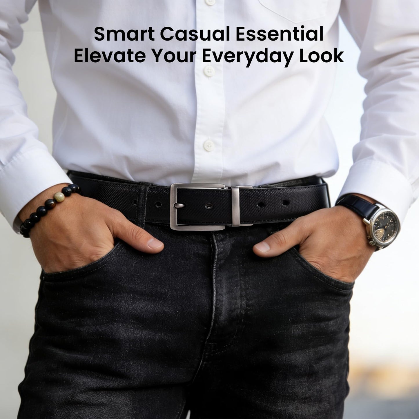 LMUGOOS 3 Pack Mens Belt Reversible Genuine Leather Belts - Adjustable & Cuttable 1.2" for Dress, Business, Casual & Jeans | Ideal Gift for Men, Dad, Husband on Birthday, Anniversary & Father's Day