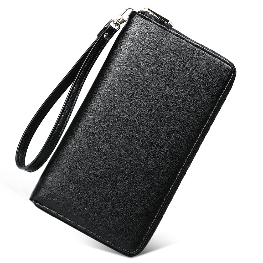 CLUCI Women's Large PU Leather Wristlet Wallet Purse with RFID Blocking Zip Around Card Holder Ladies Travel Clutch