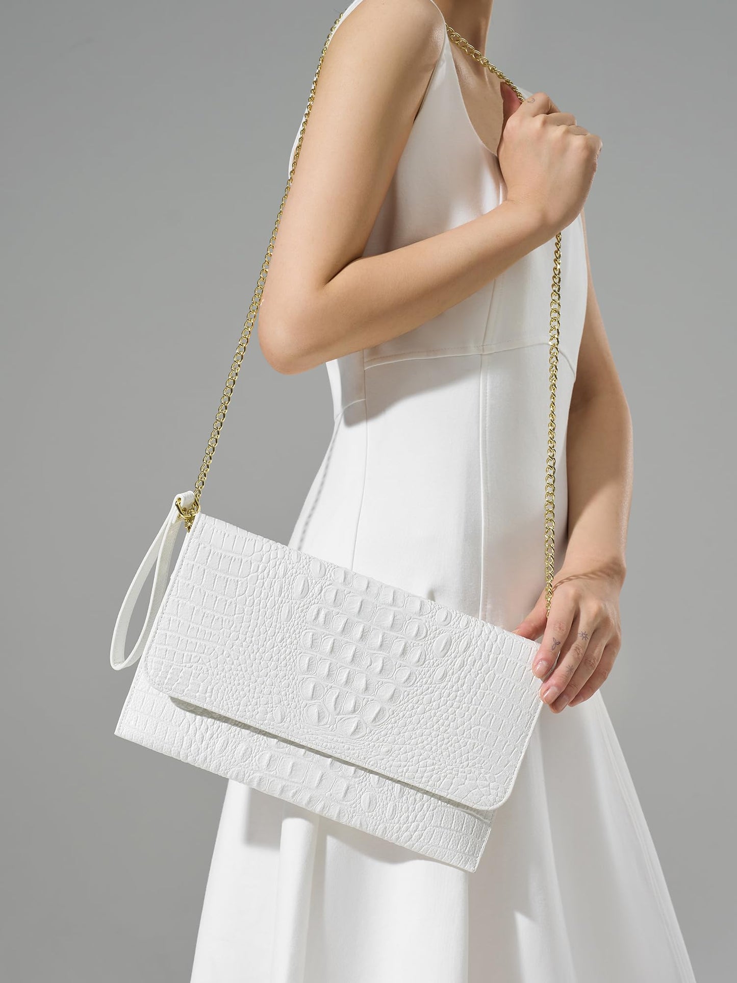SWEETV CHUNLI Evening Clutch Purses for Women Elegant Wristlet Wallets Crocodile Pattern PU Leather Purse Formal/Wedding