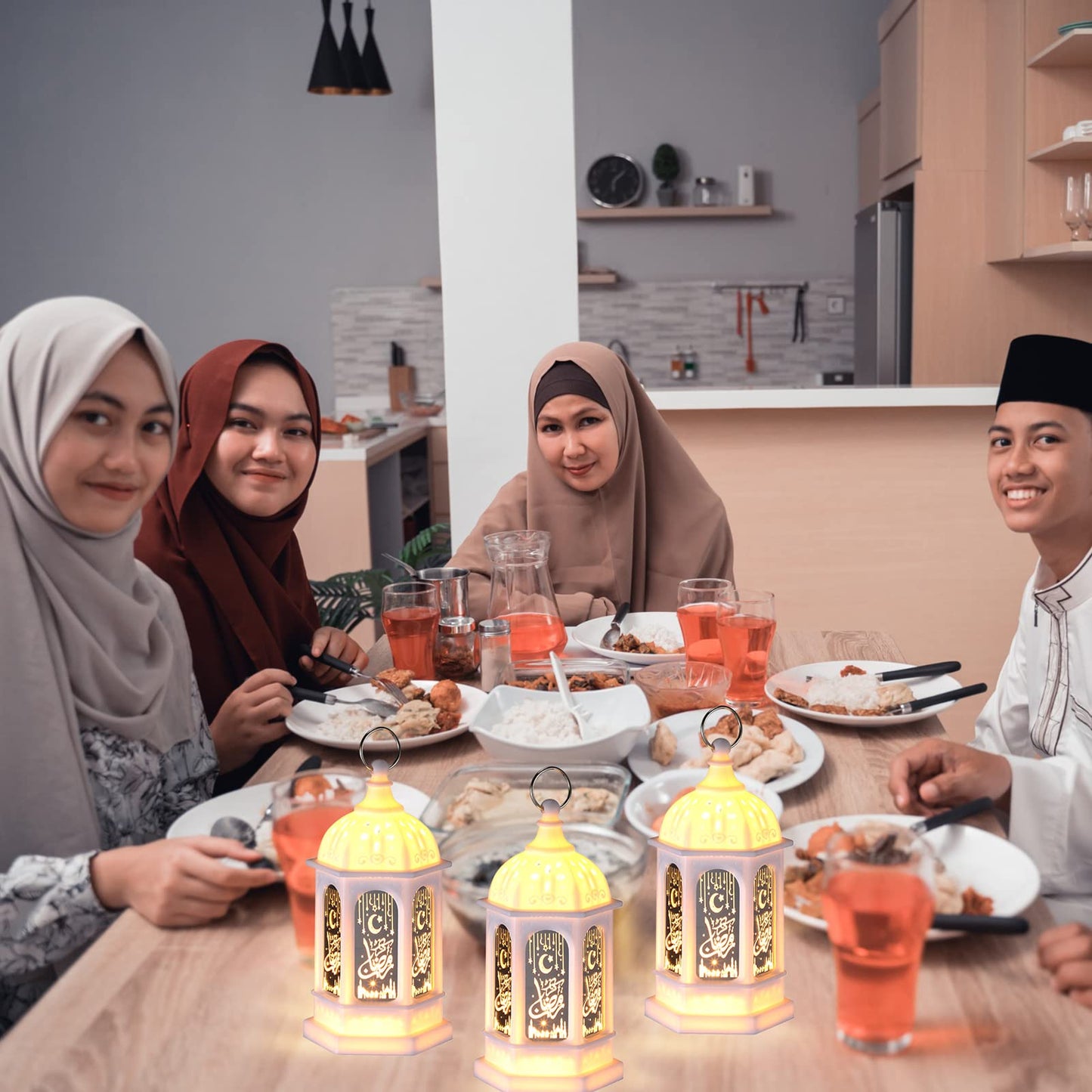 Threan 12 Pcs Ramadan Lantern Lights LED mini Eid Mubarak Lantern Gifts, Ramadan Decorations for Home Table Wall Eid Centerpieces Decor (White Meteor)
