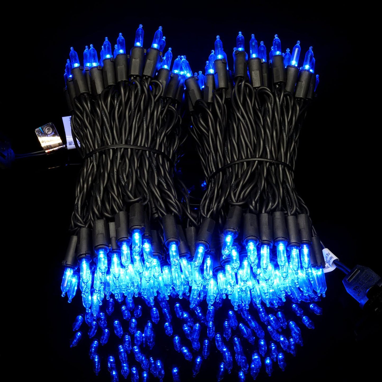 YULETIME 200 Blue Christmas String Lights, 2-Set 33 ft 100 LED Black Wire