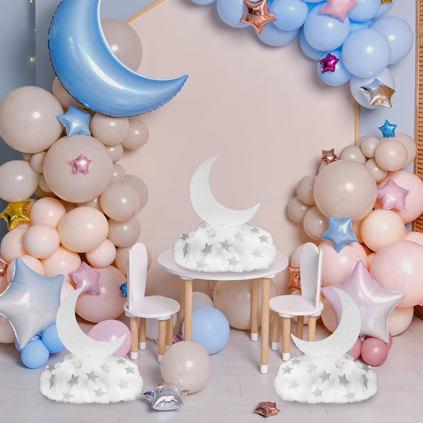 Soulchen 39 Pcs Little Star Table Centerpieces Baby Shower Centerpiece Gender Reveal Decorations 3D Star Moon Cloud Party Room Decor Fake Clouds Prop for Birthday Wedding Christmas Halloween (Silver)