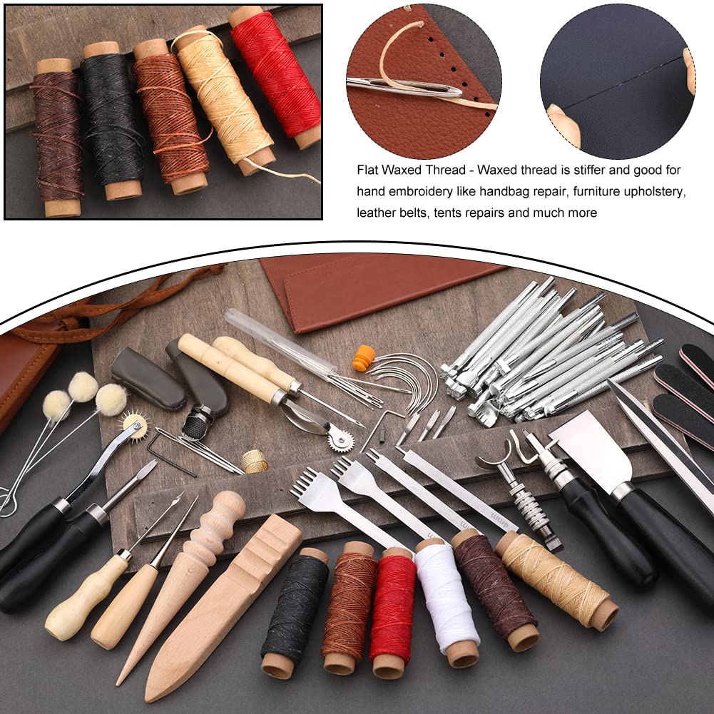 TLKKUE Leather Working Tools Leather Craft Tools for Carving Stamping Sewing Punching Cutting with Custom Storage Bag Professional Tooling Kit for Crafting, Repair & DIY Projects