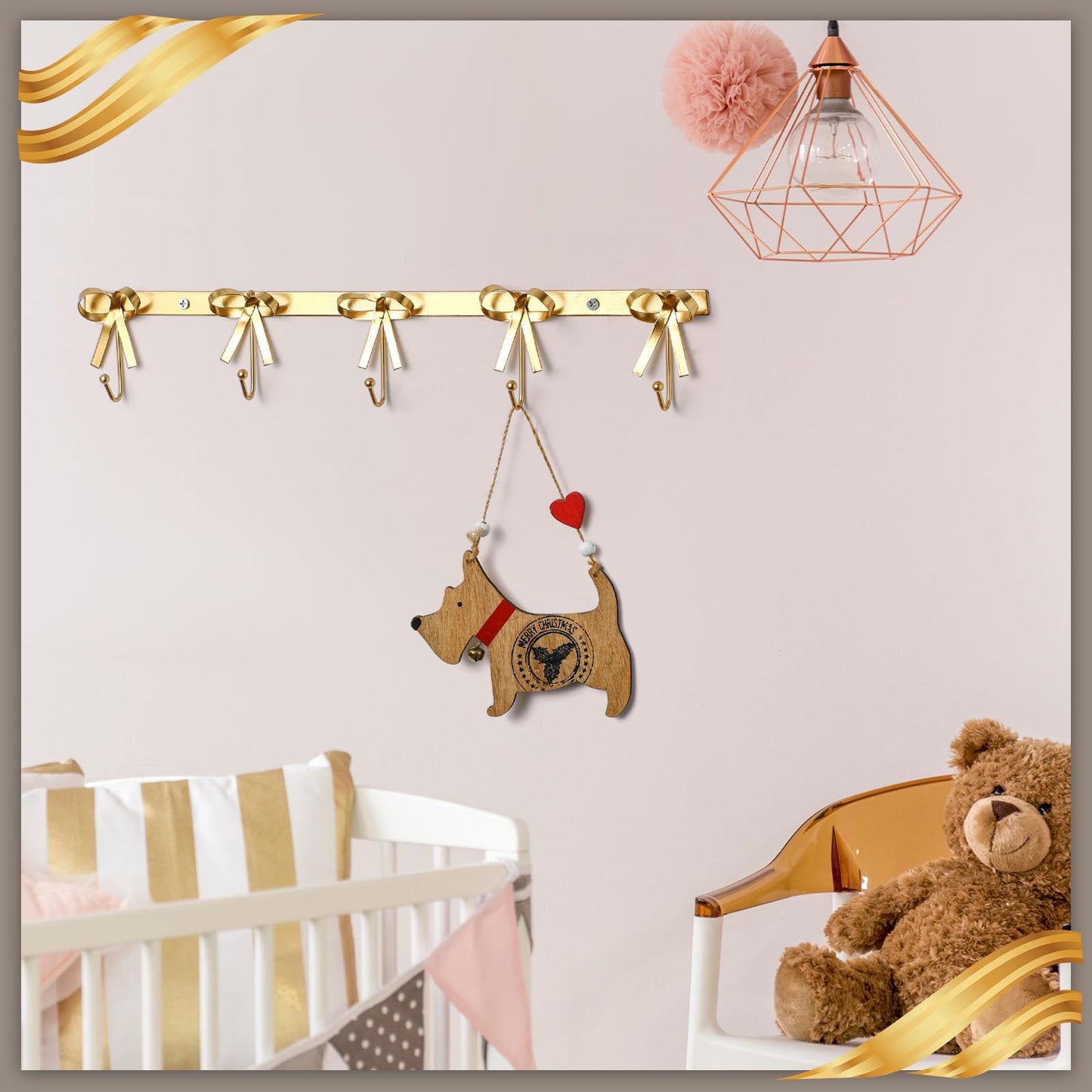Tioncy Gold Bow Hooks Coat Rack Wall Mounted Gold Metal 5 Hook Bow Wall Decorations Nursery Bedroom Bathroom Coquette Living Room Decor for Hanging Coats Hats Towels Robes Purses Bags Keys