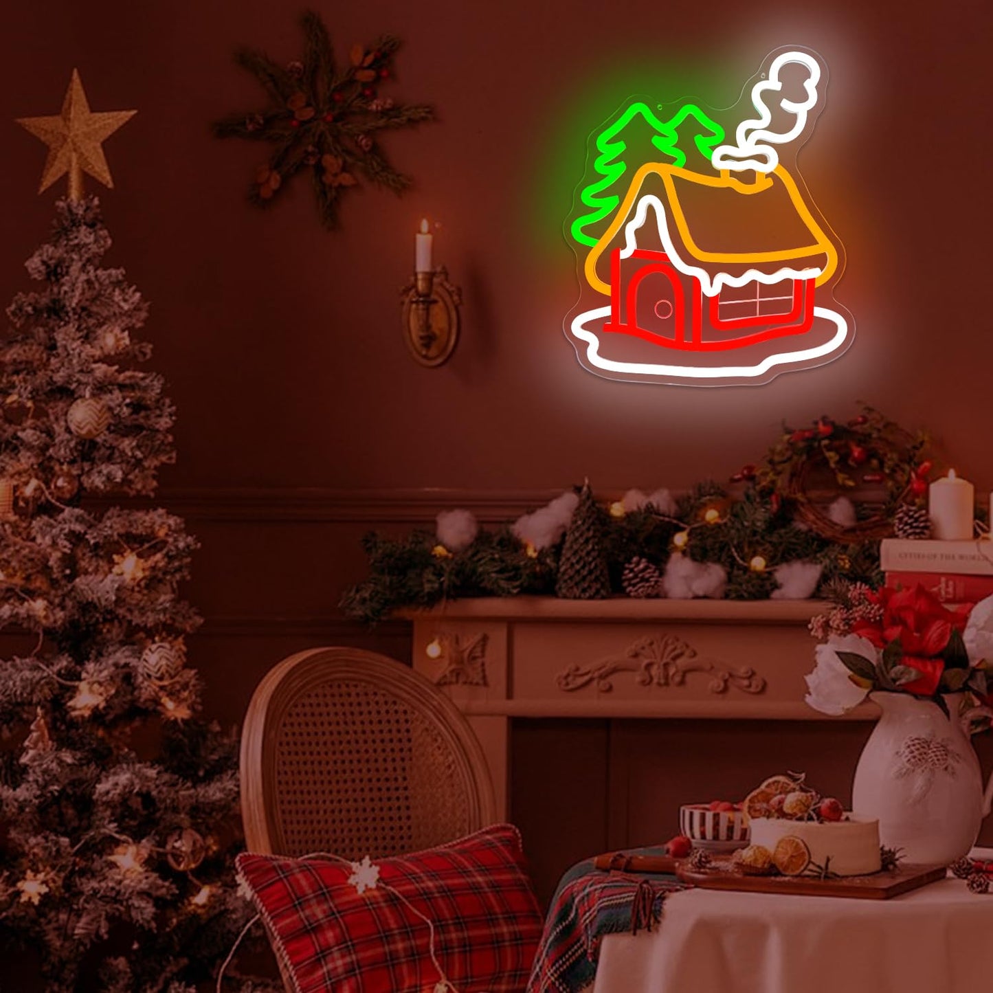 Christmas Neon Sign Christmas Village Houses Neon Sign for Wall Decor Winter House Led Signs Xmas Houses Village Neon Light Up Signs for Holiday Window Bedroom Party Home Living Room Decoration