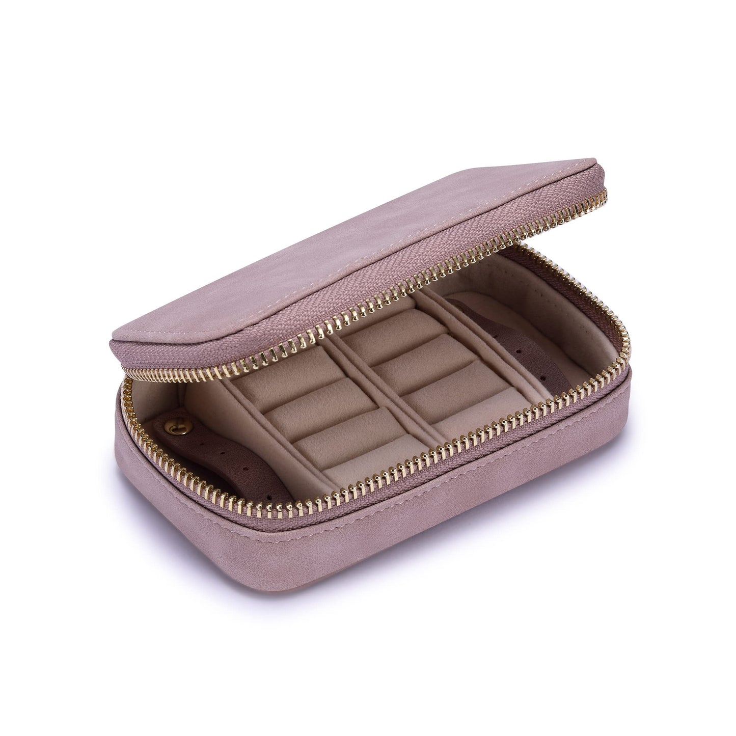 HISCOW Vegan Leather Travel Jewelry Case with Zipper - Portable Necklace & Earring Holder Organizer for Women Girls, Velvet-Lined Ring Box with Anti-Tarnish Design, Grayish Purple