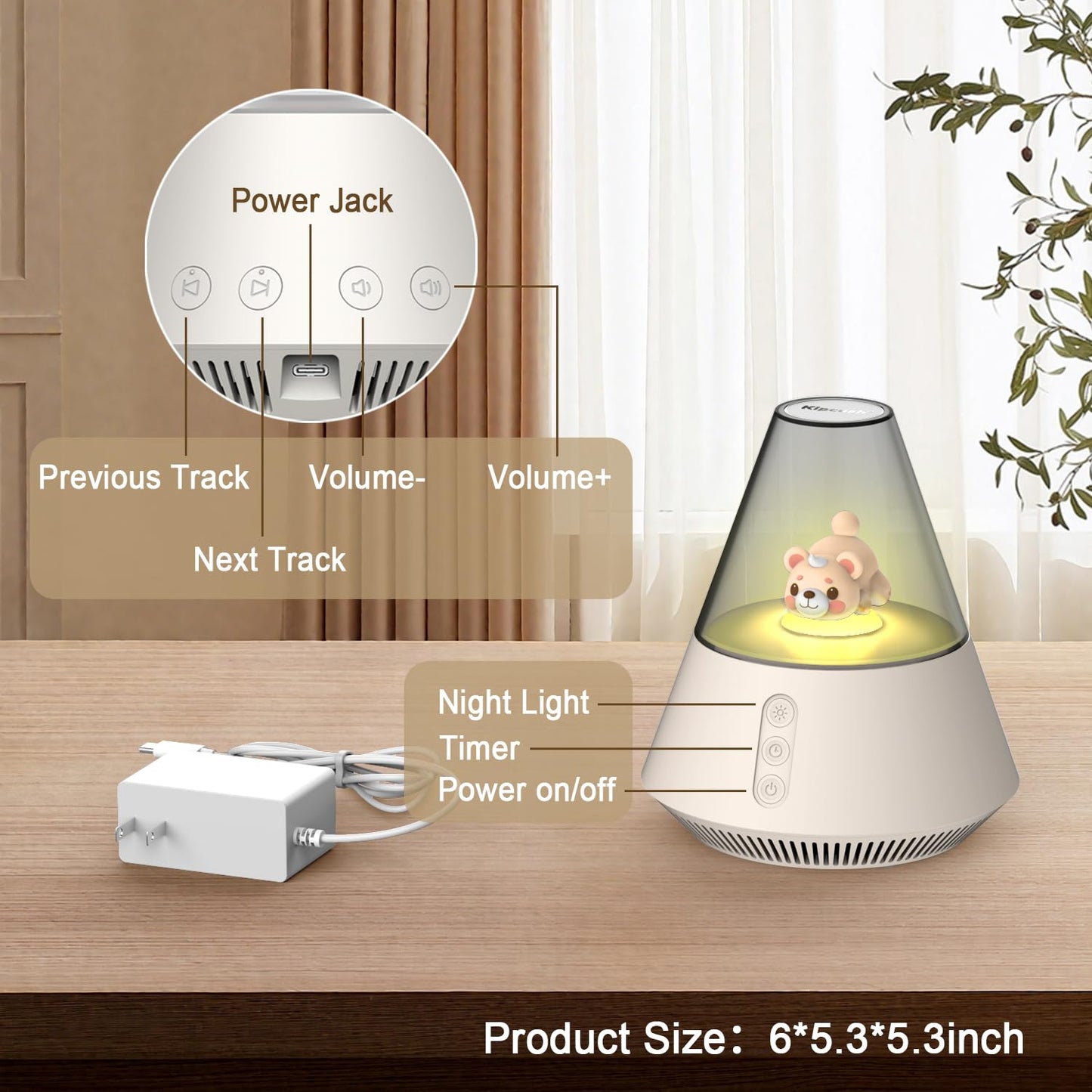 Baby & Kids Sound Machine with Night Light for Nursery, White Noise Machine for Baby Sleep, 30 Soothing Sounds, 31-Level Volume, 3 Brightness Levels, Timer, Sleep Aid for Babies, Toddlers and Kids