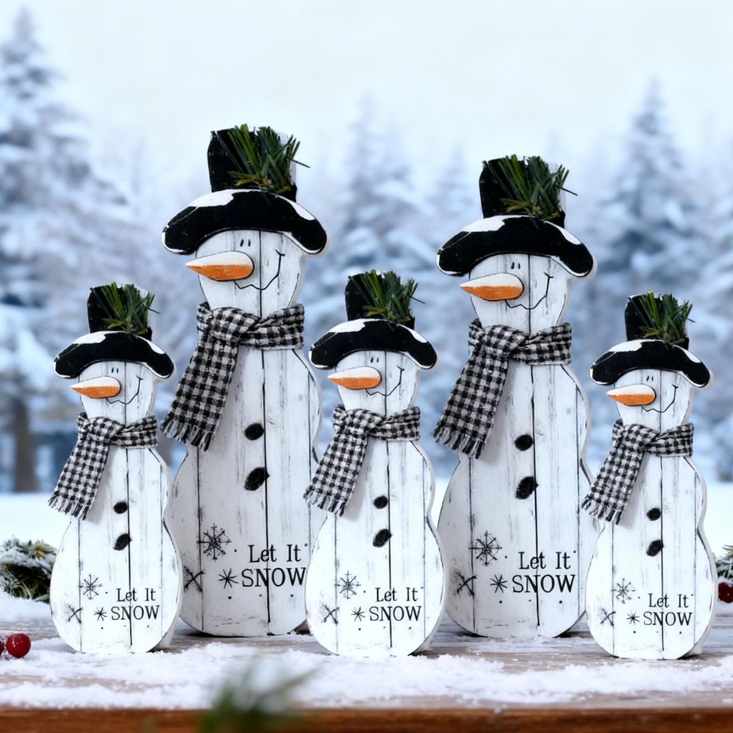 Threehoney Christmas Snowmen Wooden Ornaments Rustic Christmas Table Centerpieces Farmhouse Tiered Tray Decor Table Sign for Xmas Winter Holiday Party Home Office Shelf(5 Pcs,Farmhouse)
