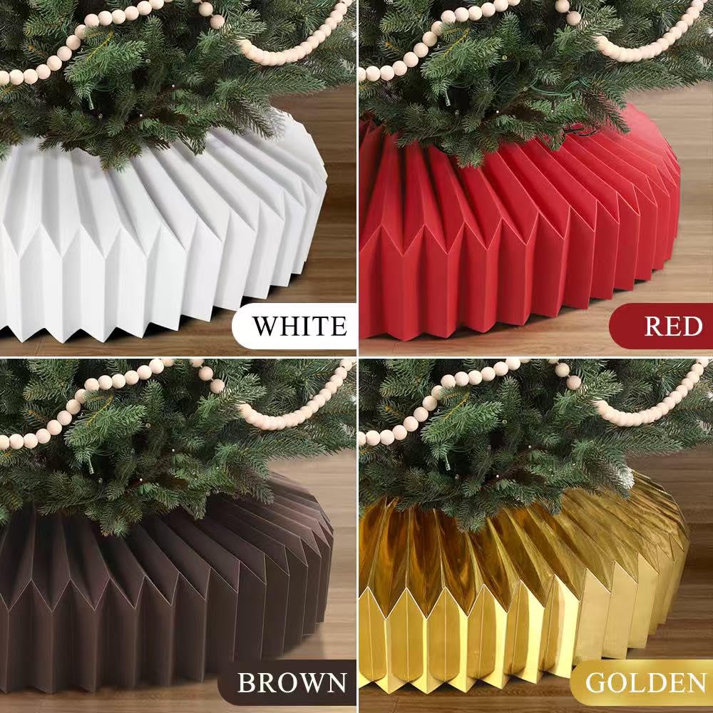 JOICEE Honeycomb Christmas Tree Collar,Foldable Paper Christmas Tree Ring Modern Tree Base Cover Basket Skirt Collars for Artificial Trees Christmas Holiday Home Decoration(White)