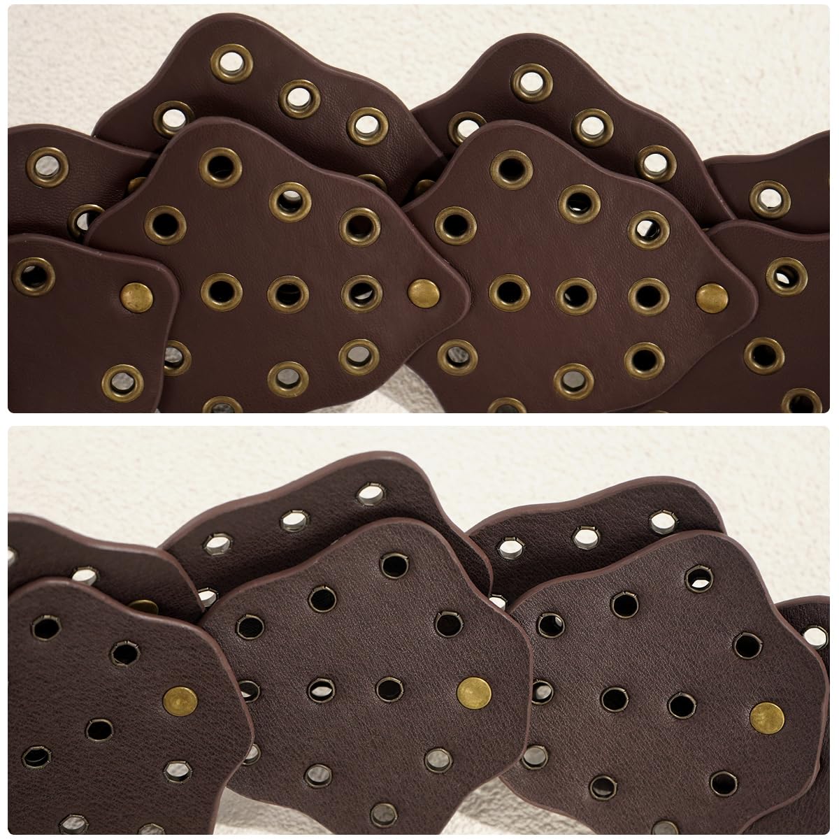 HIQUACC Wide Disc Belt for Women Vintage Leather Hollow Leaf Belt Western Waist Belt (Leaf Brown XL)
