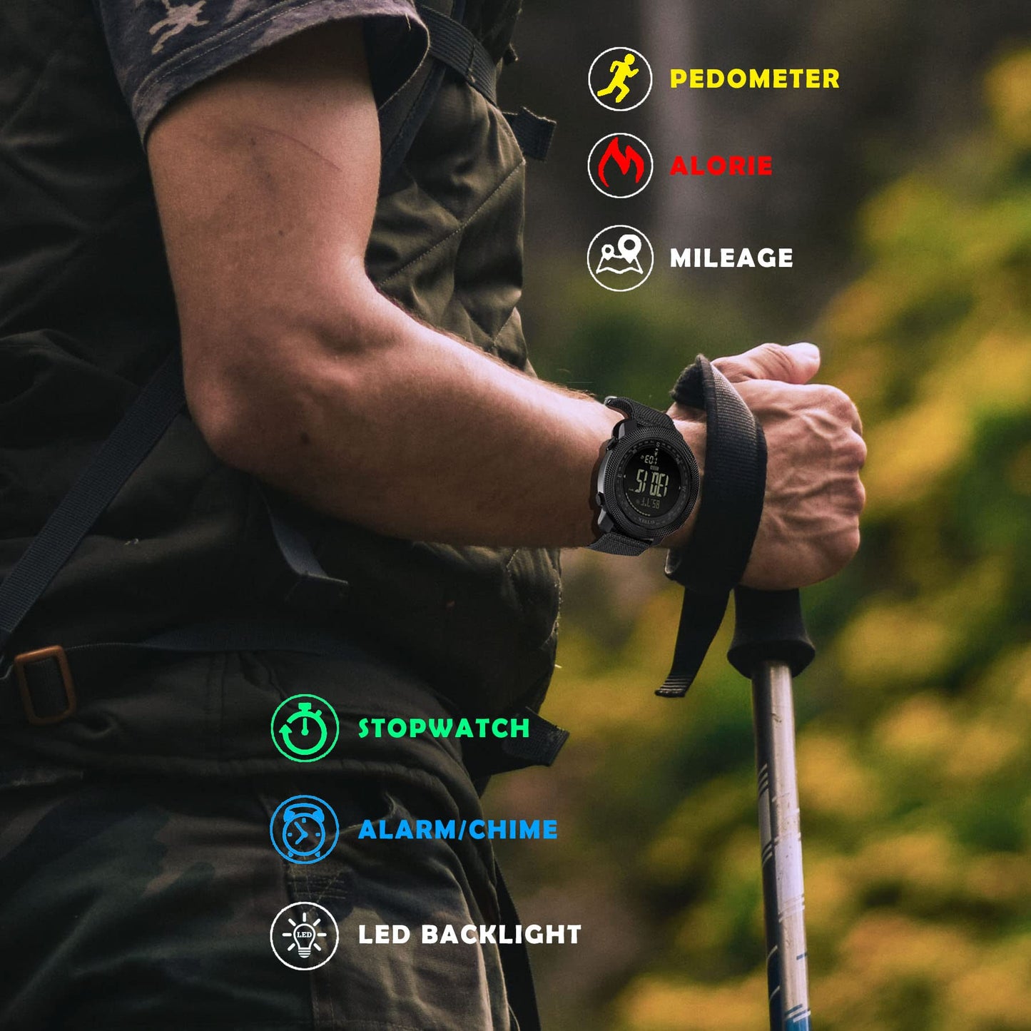AVTREK Mens Outdoor Sport Tactical Survival Watches Hiking Digital Wrist Watch Swimming Military Army Altimeter Barometer Compass Watches