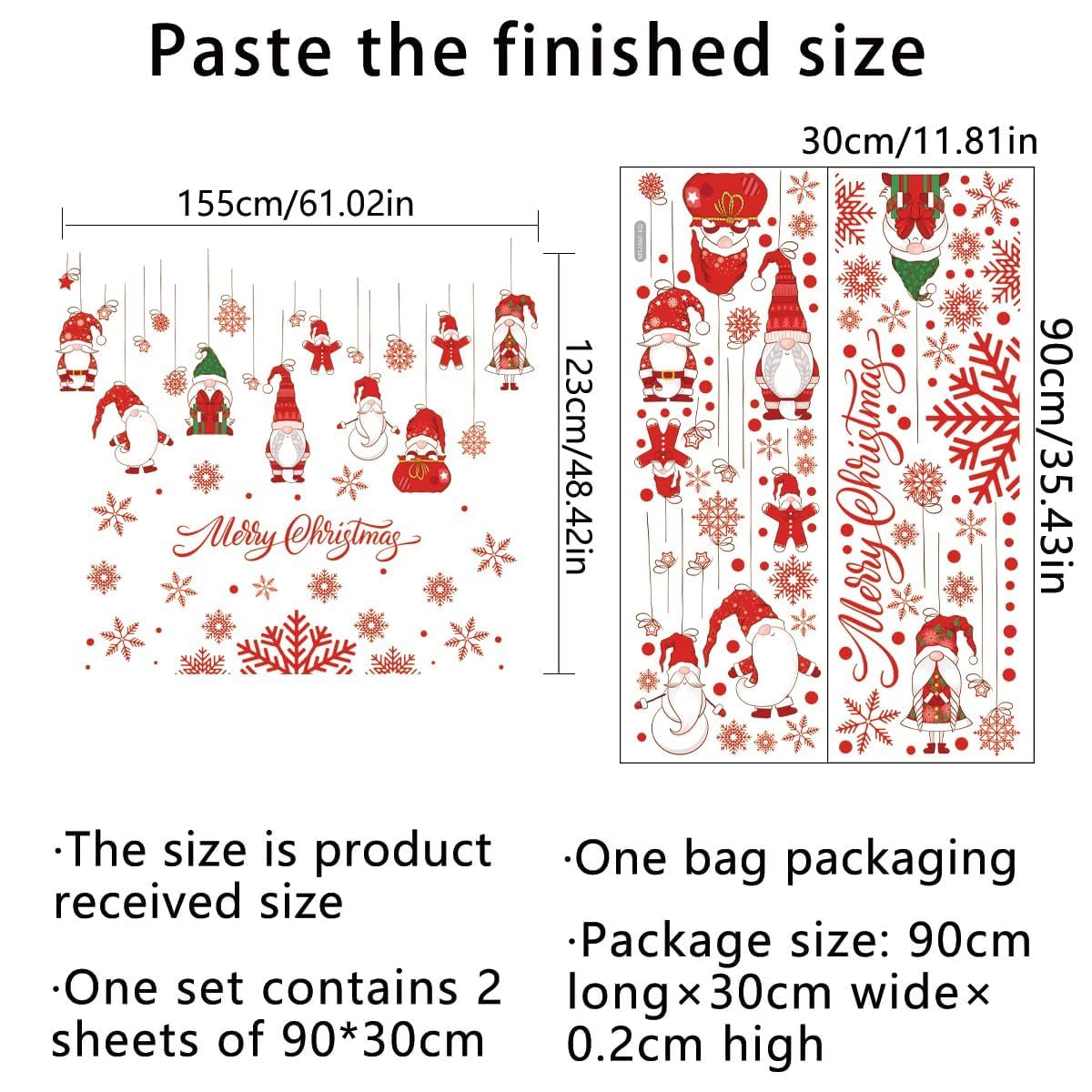 61.02 x 48.42 Inch Wall Decals: Merry Christmas Gnome Wall Stickers - Removable, Perfect for Xmas Holiday Party Supplies & Home Wall Decor