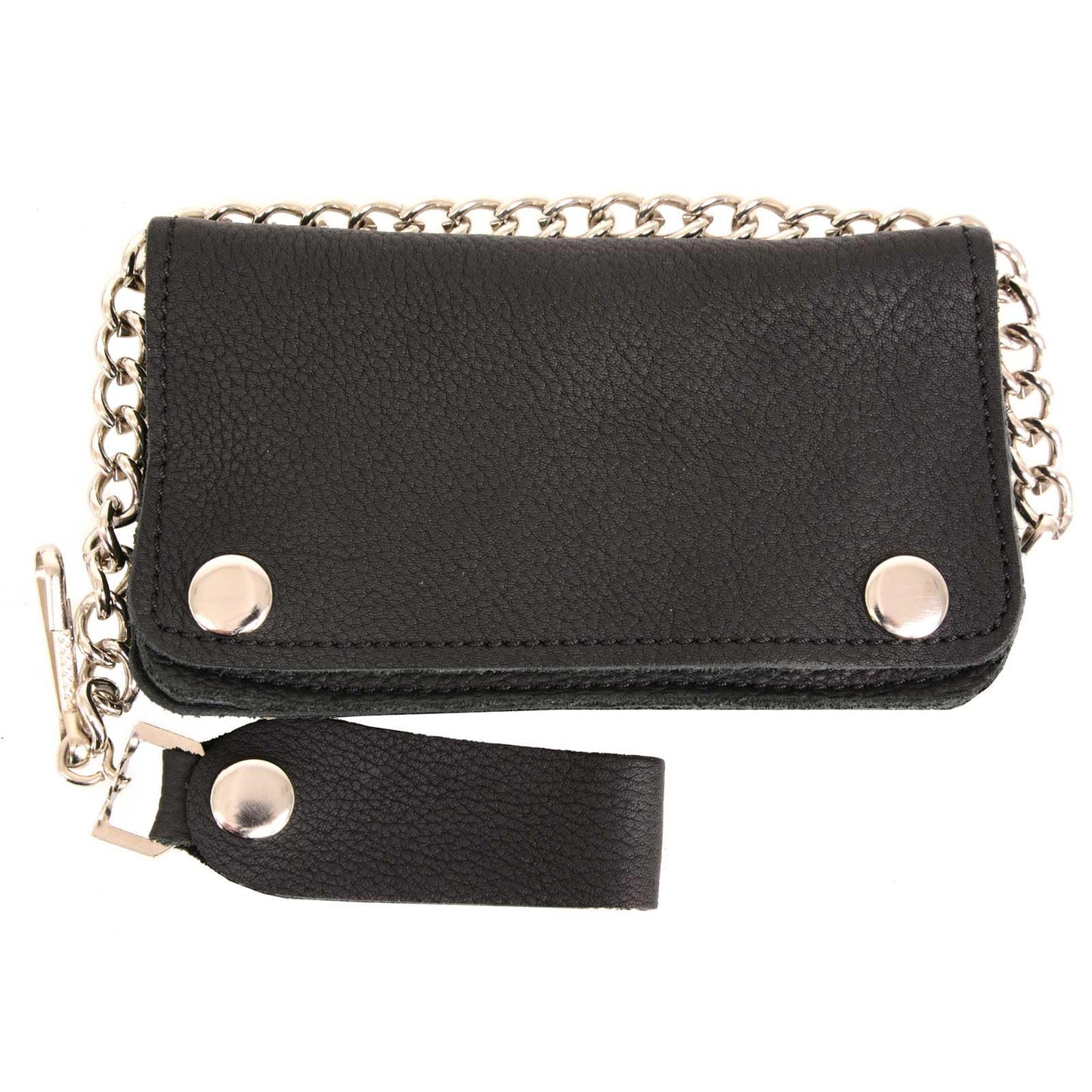 Milwaukee Leather MLW7883 Men's 6” Black Premium Leather Soft Biker Wallet - Bi-Fold Anti-Theft Stainless Steel Chain - One Size