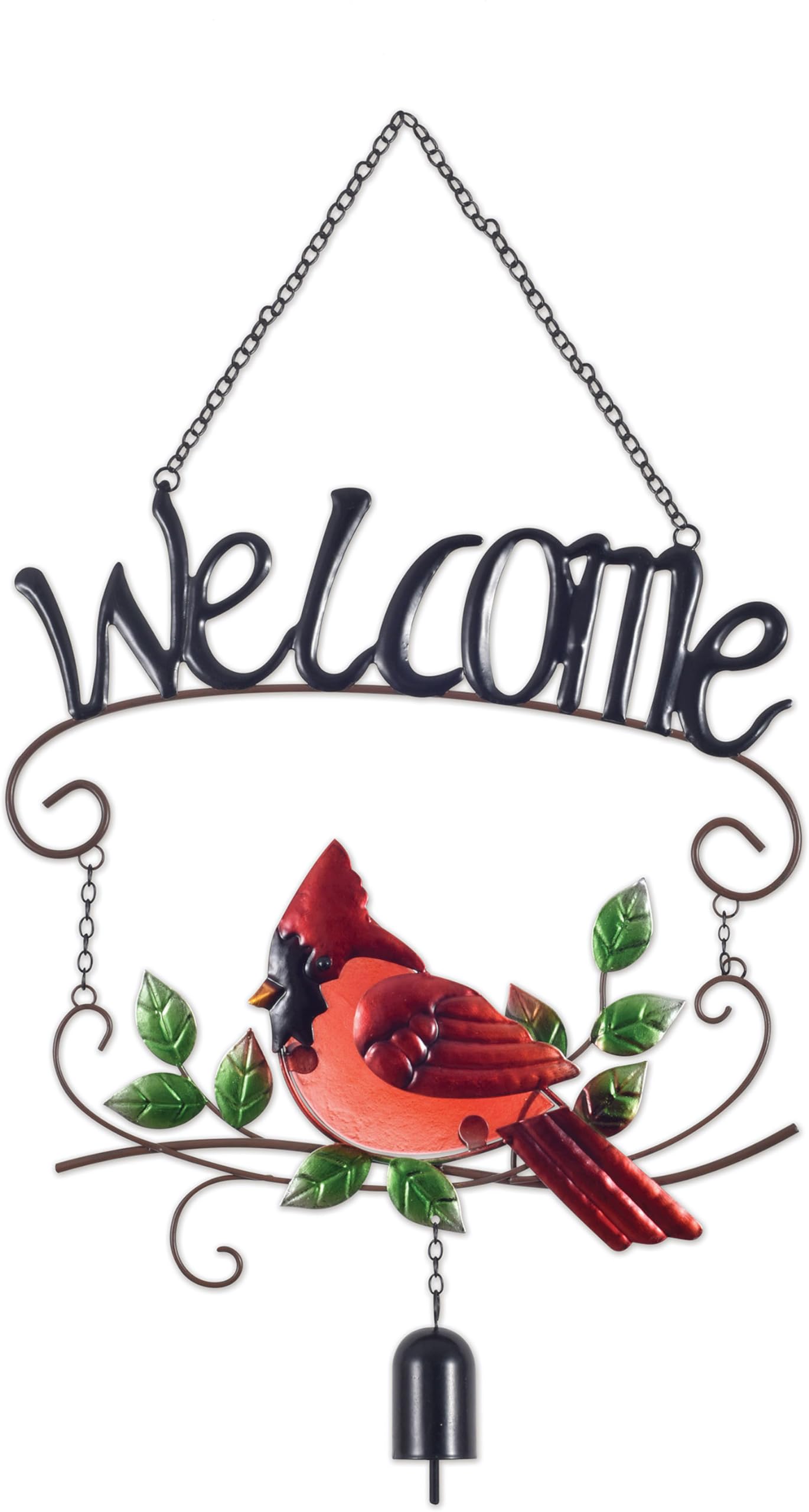 Sunset Vista Designs for The Birds Hanging Yard & Garden Décor Welcome Sign, 21.75-Inch, Cardinal with Bell