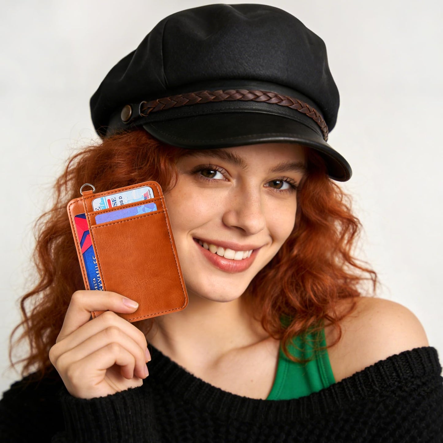 SNTAIHIDE Slim Minimalist Leather Card Holder Wallet with RFID Blocking, Brown, Front Pocket Wallet for Men and Women