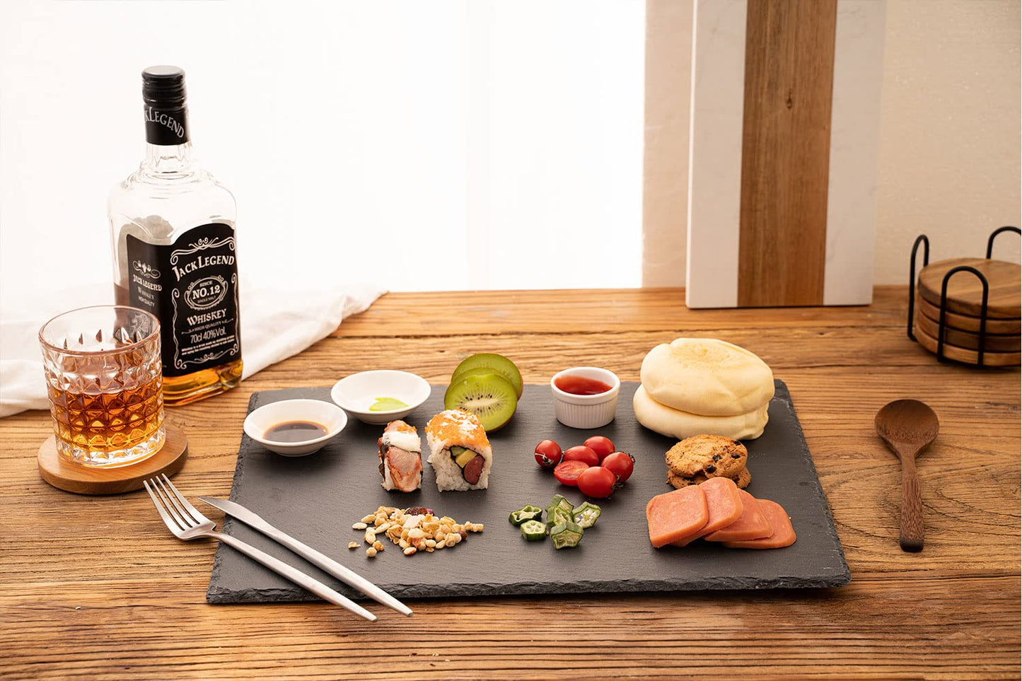 WLWNWFT 2 Pcs 16x12in Large Slate Cheese Boards Slate Board, Cheese Tray Serving Tray Serving Stone Tray Platter Pacemat with 2 Chalks Christmas