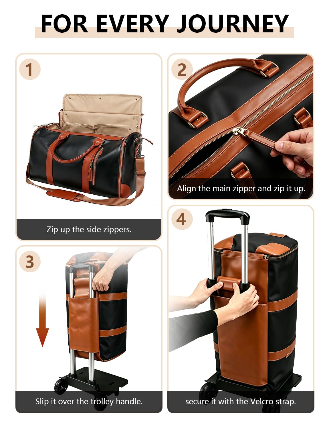 BSAKG 3 in 1 Convertible Garment Duffle Bags for Travel 45L Smooth Zipper Rolling Duffle Bag With Wheels Waterproof Carry On Duffle Bag for Men&Women with Weekends Weddings Business Short Trips Black
