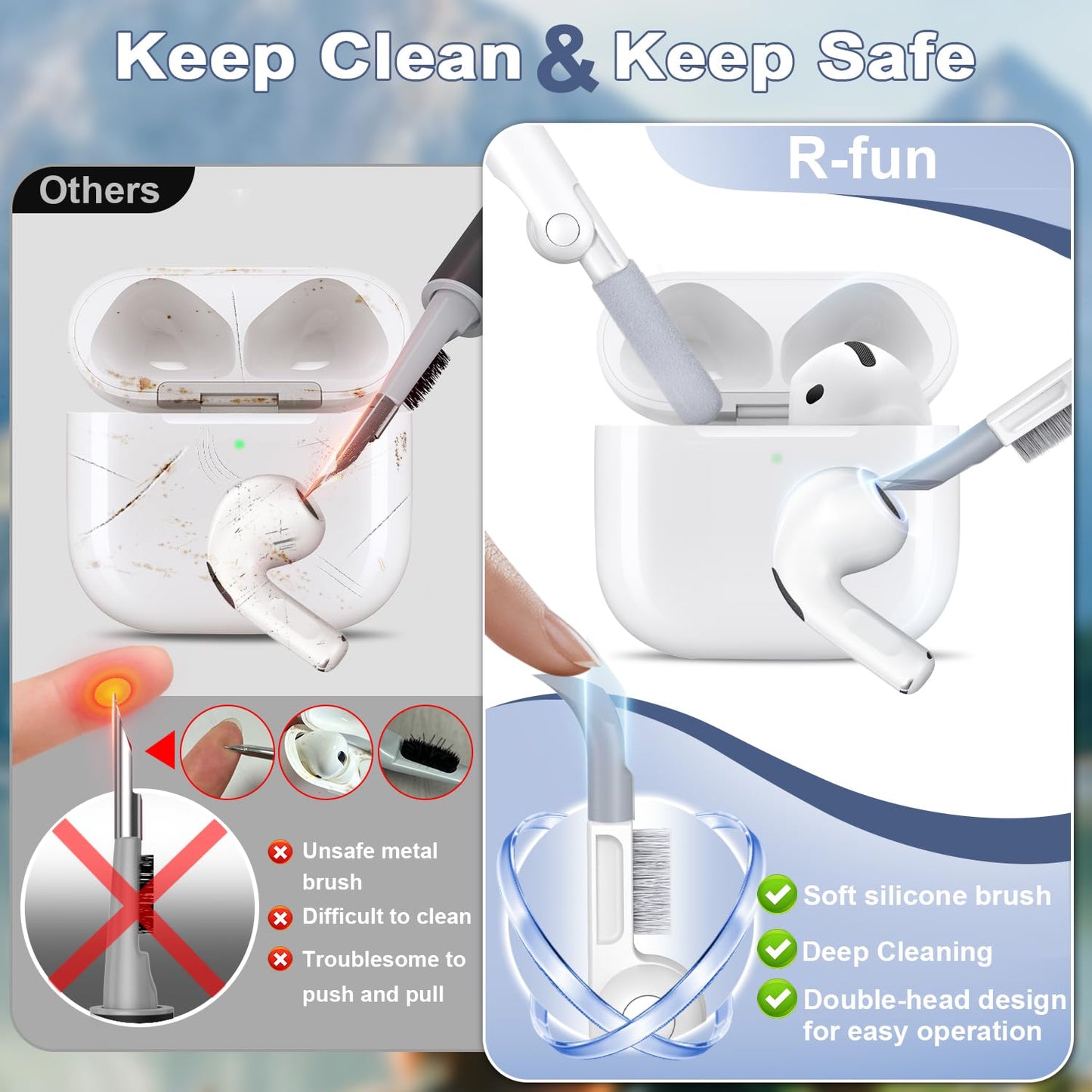R-fun for Airpods 4 Case, Soft TPU (Leather-Like Design) Drop Protection Cover for Men and Women with Lanyard and Cleaner Kit, Compatible with Apple Latest Airpods 4th Gen(USB-C)(2024)-Black