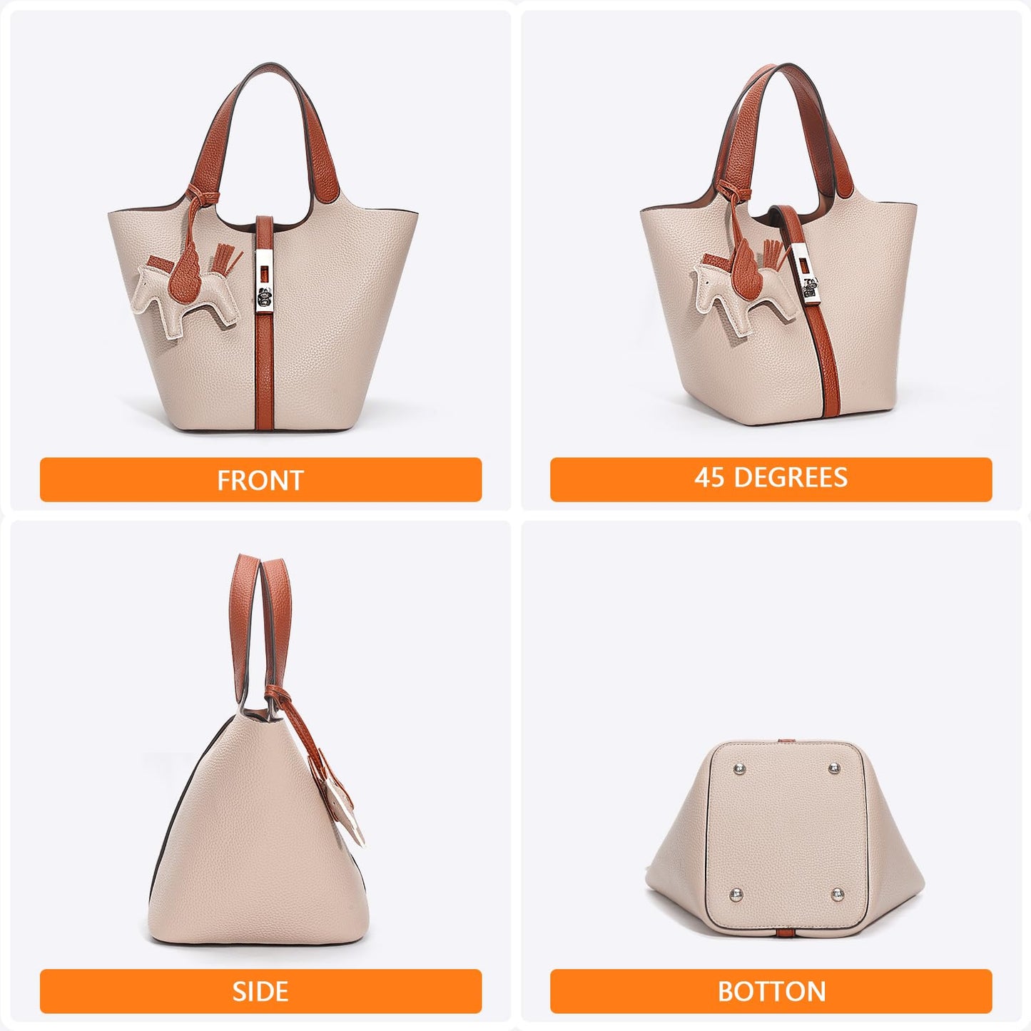 Tote Bag for Women Top Handle Handbag Satchel Bag for Women Vegan Leather Lock Design Bucket Purse for Work Evening