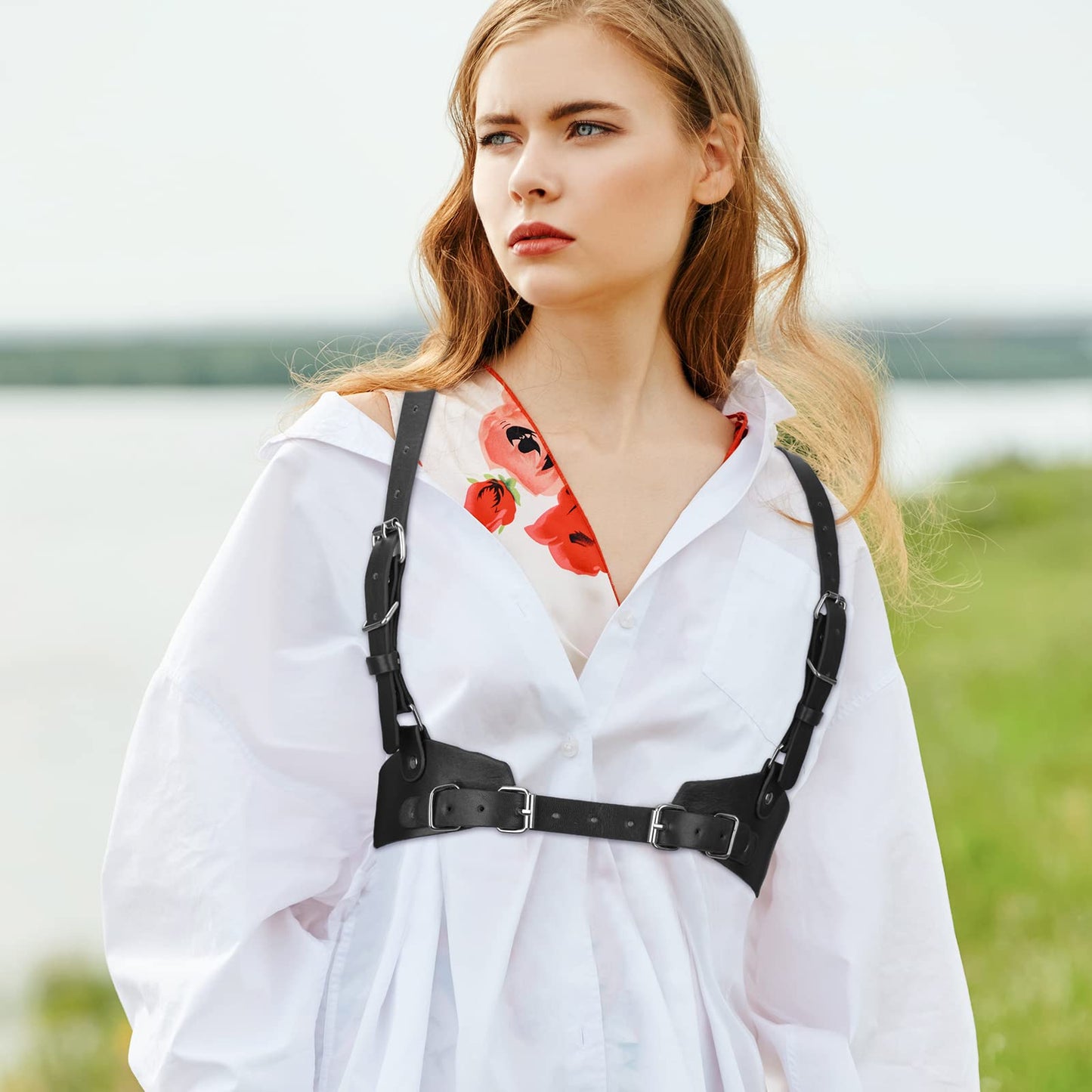 Hicarer 2 Pcs Women Leather Waist Belt Leather Harness for Women Fashion Body Chain Adjustable Waist Belt for Party Cosplay(Large,Classic Style)